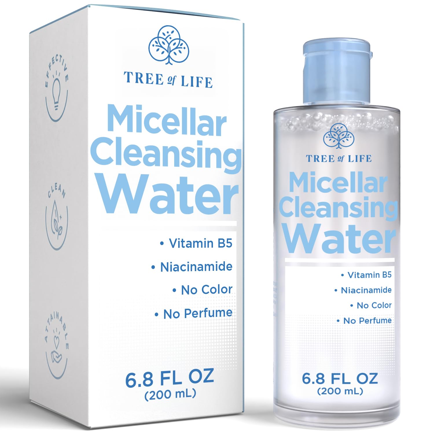Tree of Life Beauty Micellar Cleansing Water (6.8fl oz) - Micellar Water Makeup Remover with Niacinamide, Vitamin B5, Glycerin -