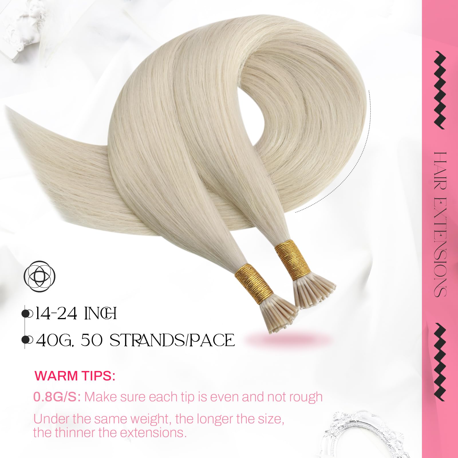 Moresoo I Tip Hair Extensions Platinum Blonde Itip Human Hair Extensions 22 Inch Straight I Tip Remy Human Hair Extensions Invis