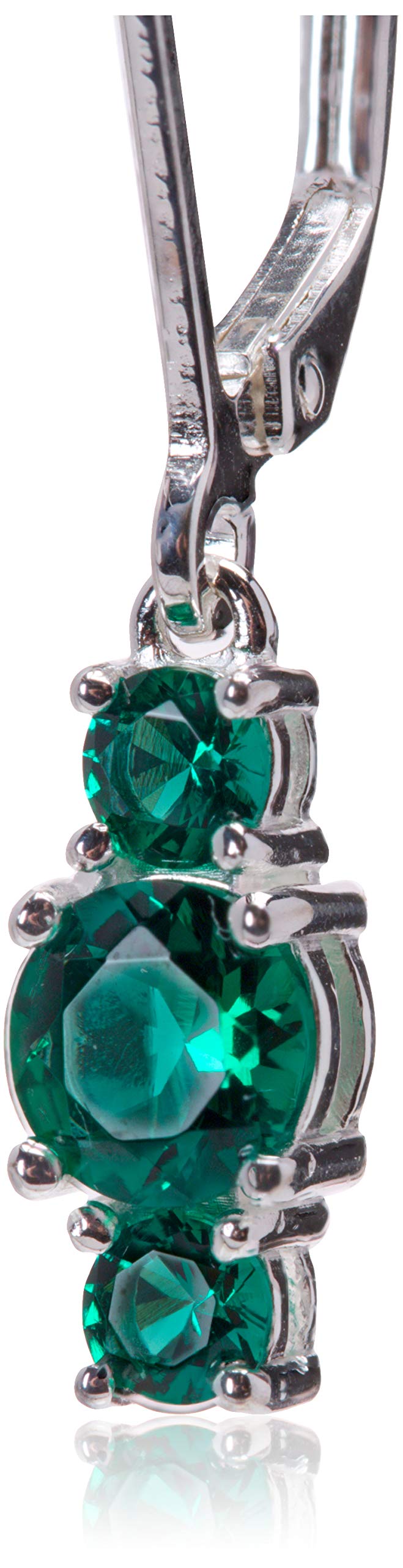 Amazon Essentials Sterling Silver Created Emerald 5mm and 3mm Three Stone May Birthstone Leverback Dangle Earrings (previously A