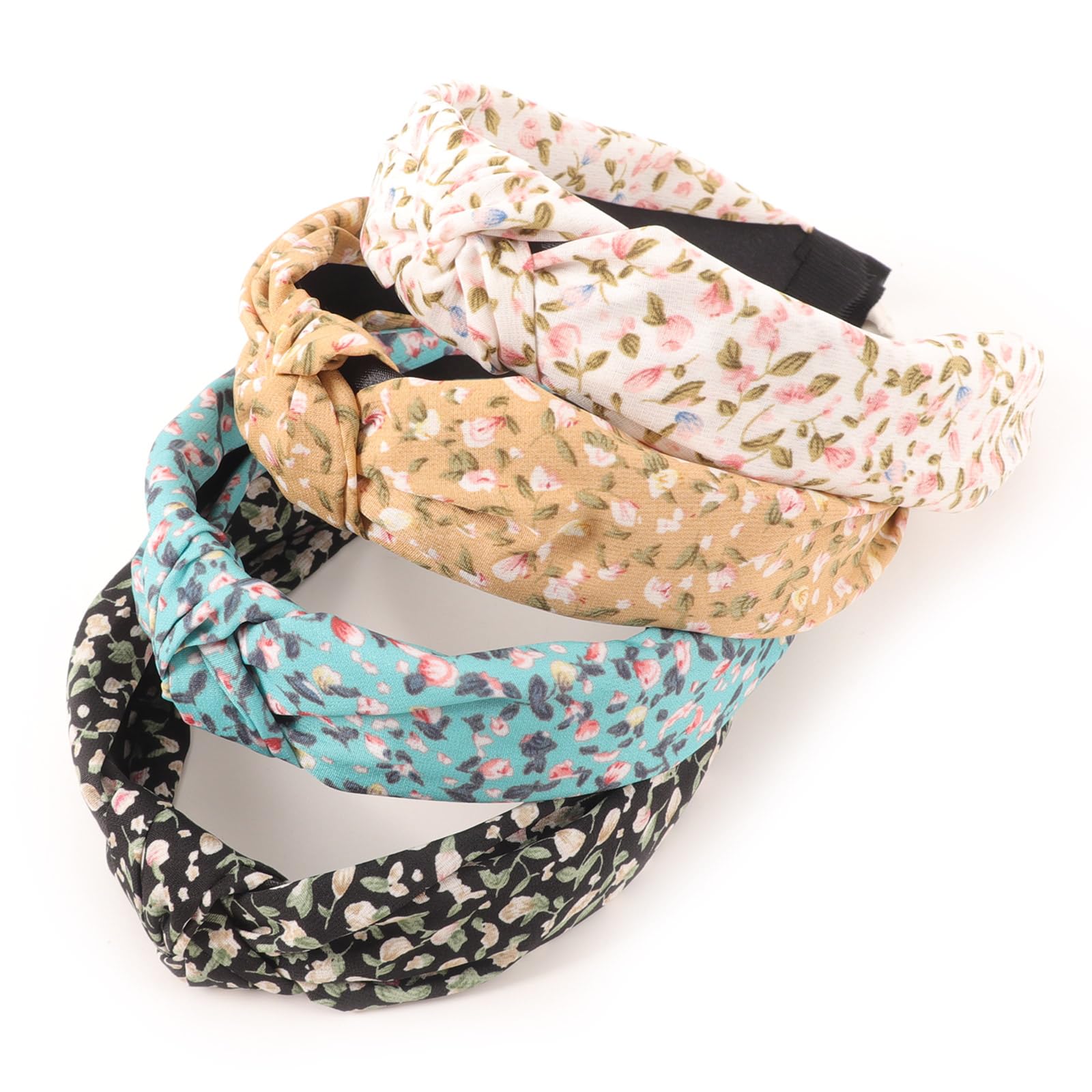 DRESHOW Headbands for Women and Girls Flower Printed Knotted Plastic Head Band Fashion Boho Wide Hairbands Non Slip Hair Accesso