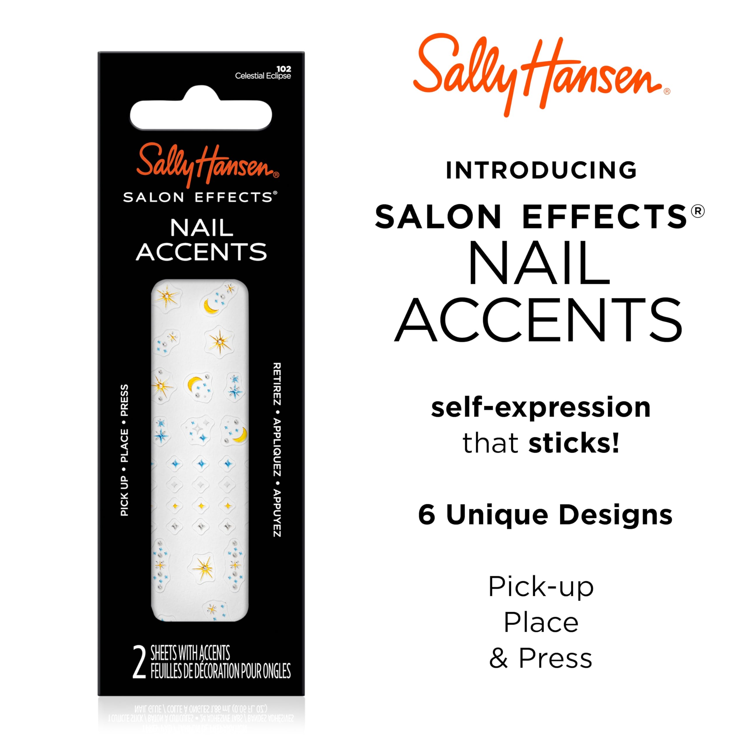 Sally Hansen Salon Effects Nail Accents, Celestial Eclipse, Nail Art Decals, Easy To Use, No Commitment, Use On Nail Polish Or B