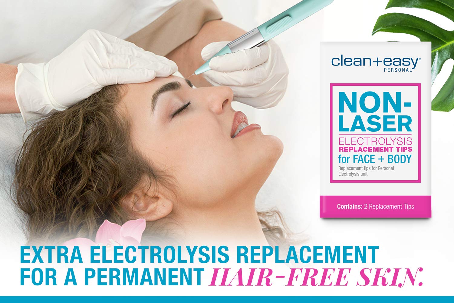 Clean + Easy Non-Laser Electrolysis Replacement Tips for Face & Body, Pack of 2