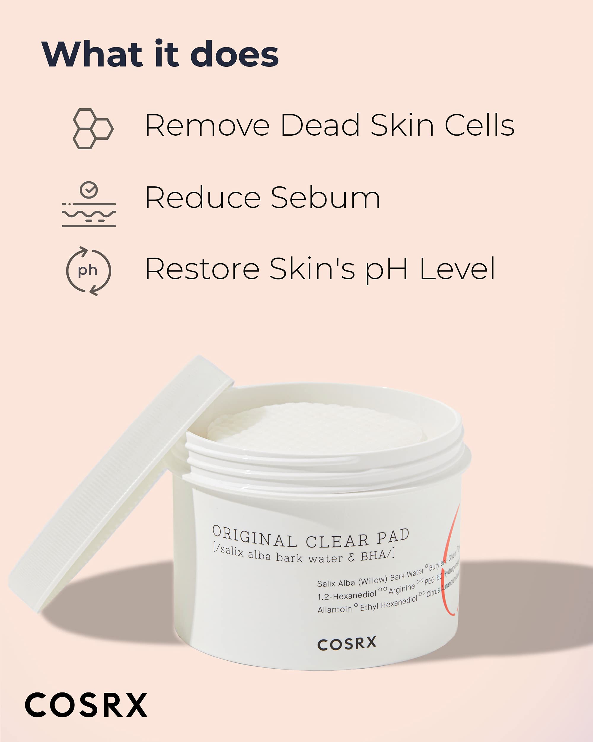 COSRX BHA Toner Pads, 70 Sheets, Exfoliating Pads for Dead Skin & Blackheads, Minimize Pores, Prevent Breakouts, Improve Skin Te