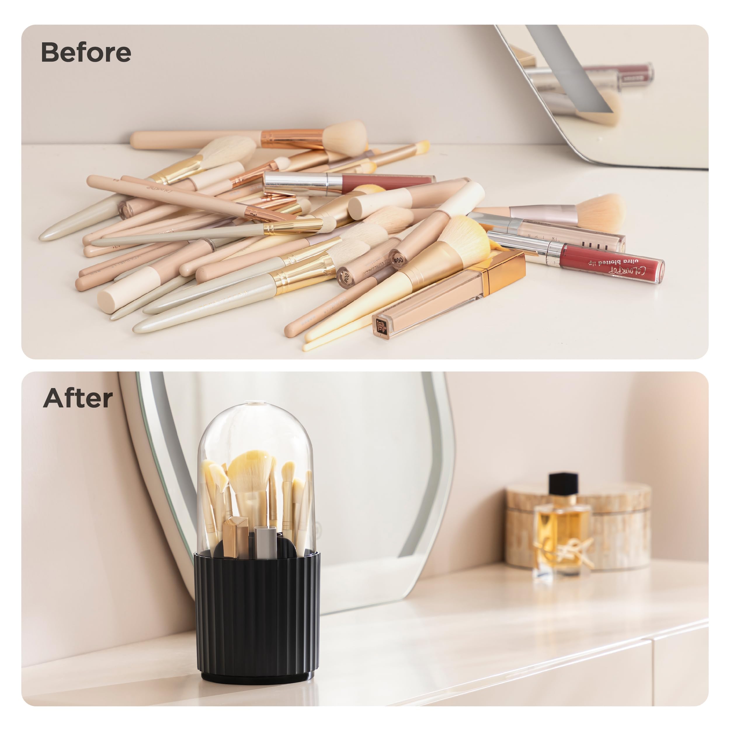 Hblife Makeup Brush Holder With Lid 360 Rotating Brush Organizer With Cover Cosmetic Organizer Dustproof Makeup Brushes Containe