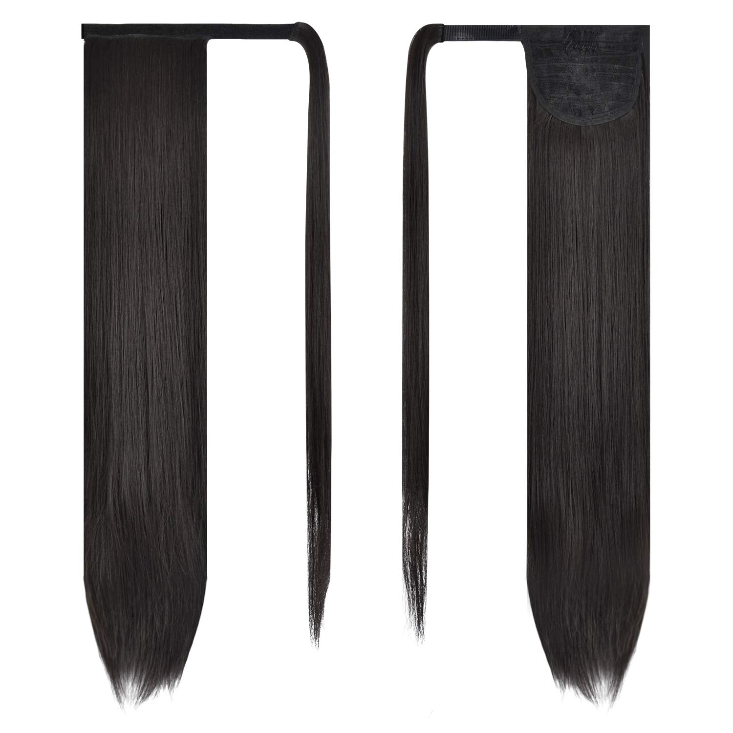 Barsdar 30 Inch Ponytail Extension Long Straight Wrap Around Clip In Synthetic Fiber Hair For Women - Darkest Brown