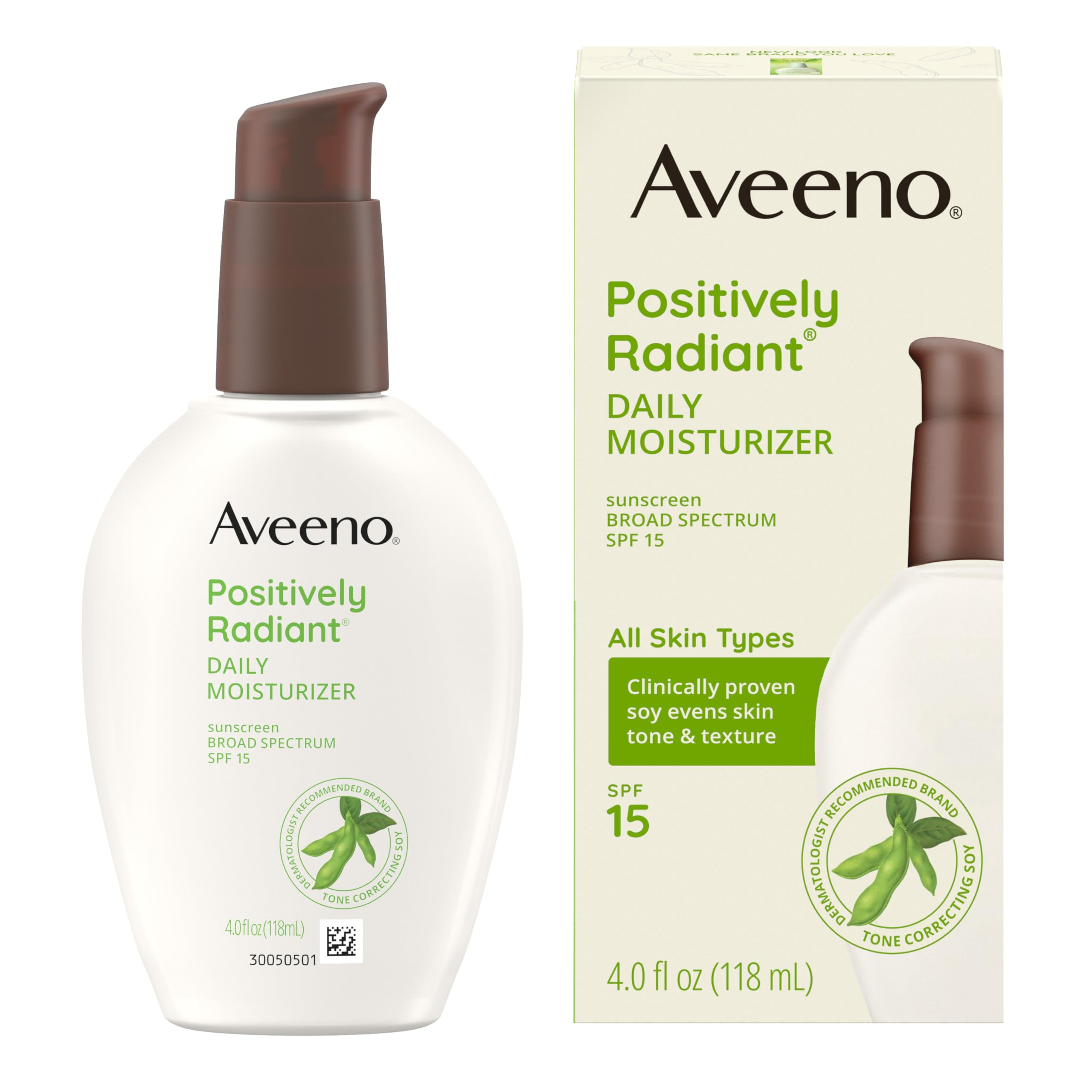 Aveeno Positively Radiant Daily Face Moisturizer With Spf 15 Sunscreen, Hydrating Facial Moisturizer With Soy Extract To Improve