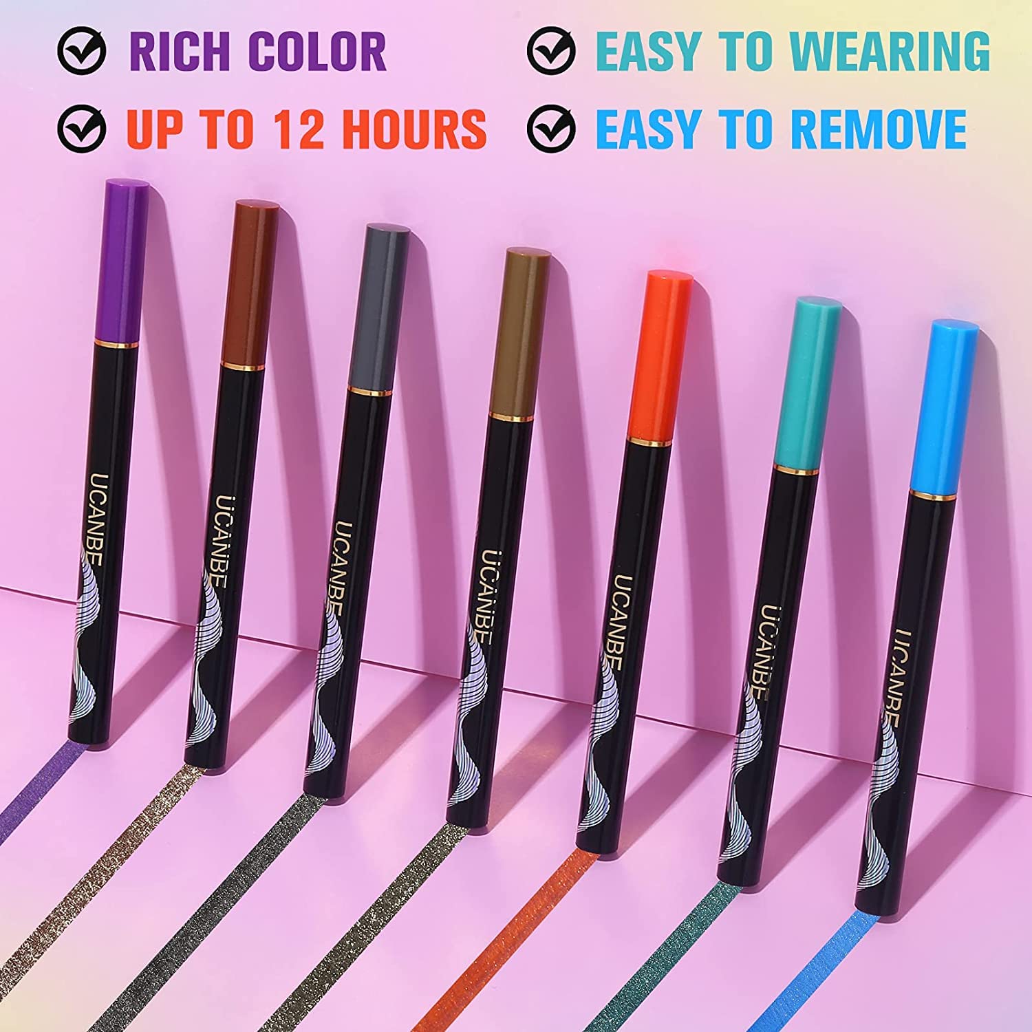 Ucanbe 7 Colors Shimmer Liquid Eyeliner Makeup Set, Metallic Satin Finish Colorful Sparkling Eye Liner Pen, Long Lasting High Pi