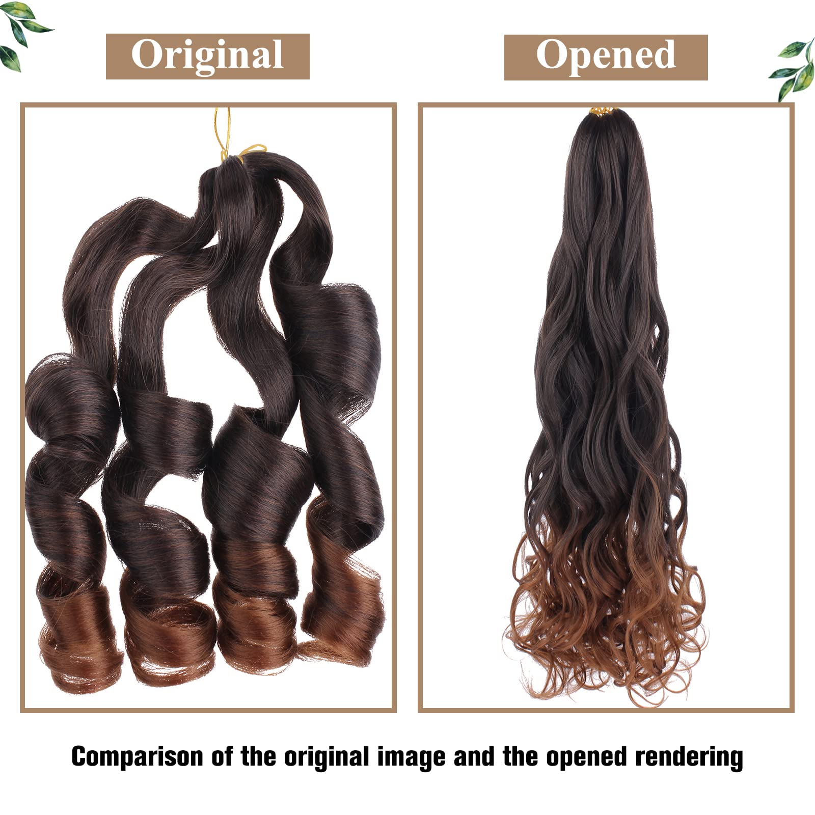 COOKOO 30 Inch 9 Packs Premium French Curls Braid Crochet Hair Ombre Natural Dark to Brown Premium Loose Wave Braiding Hair Span