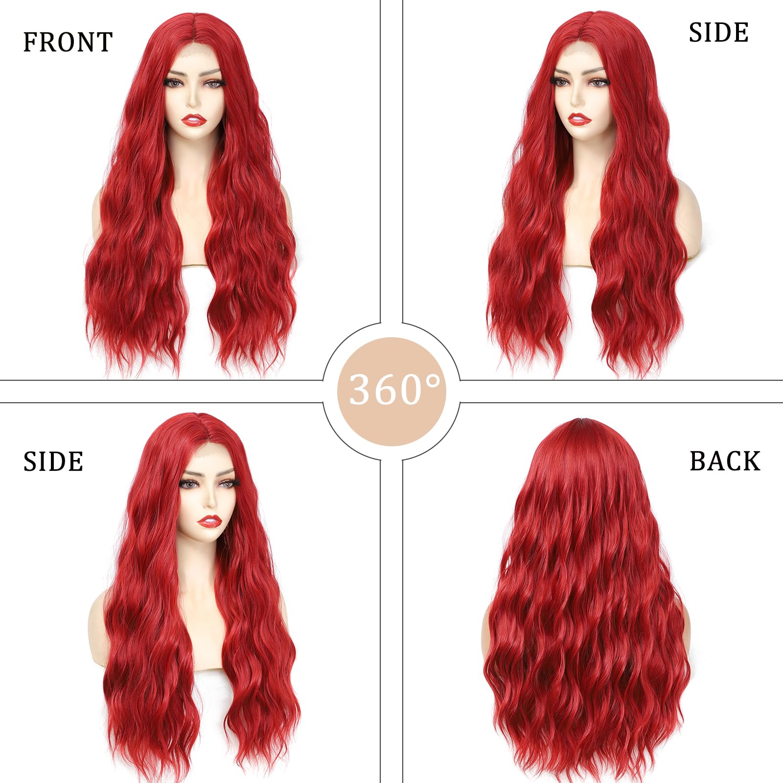 Ybymcai Red Wig - Long Red Wavy Wigs For Women Middle Part Red Wig 26 Inch Natural Curly Synthetic Wig Heat Resistant Fiber Wigs