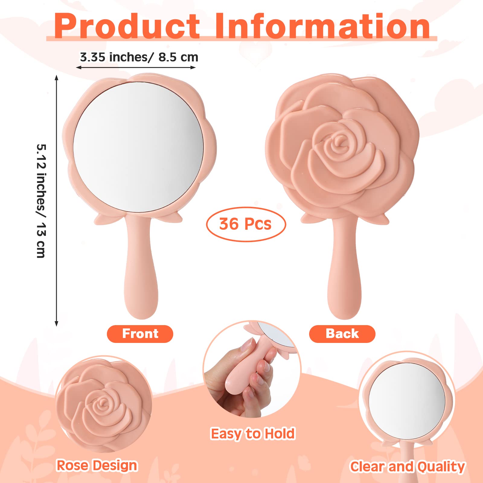 Wesiti 36 Pcs Pocket Mirror Bulk Rose Design Compact Mirror Princess Mirror Plastic Portable Makeup Mirror Rose Handheld Mirrors
