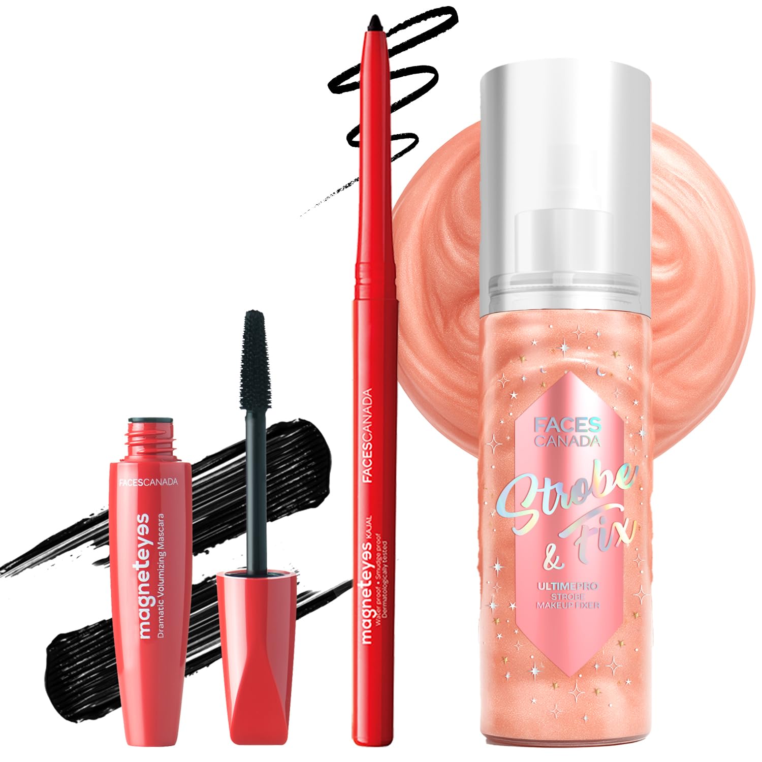 Faces Canada Intensified Eye Luxe Trio | Magneteyes Kajal  Black (0.35G) + Magneteyes Volumizing Mascara  Black (9.5Ml) + Ulti