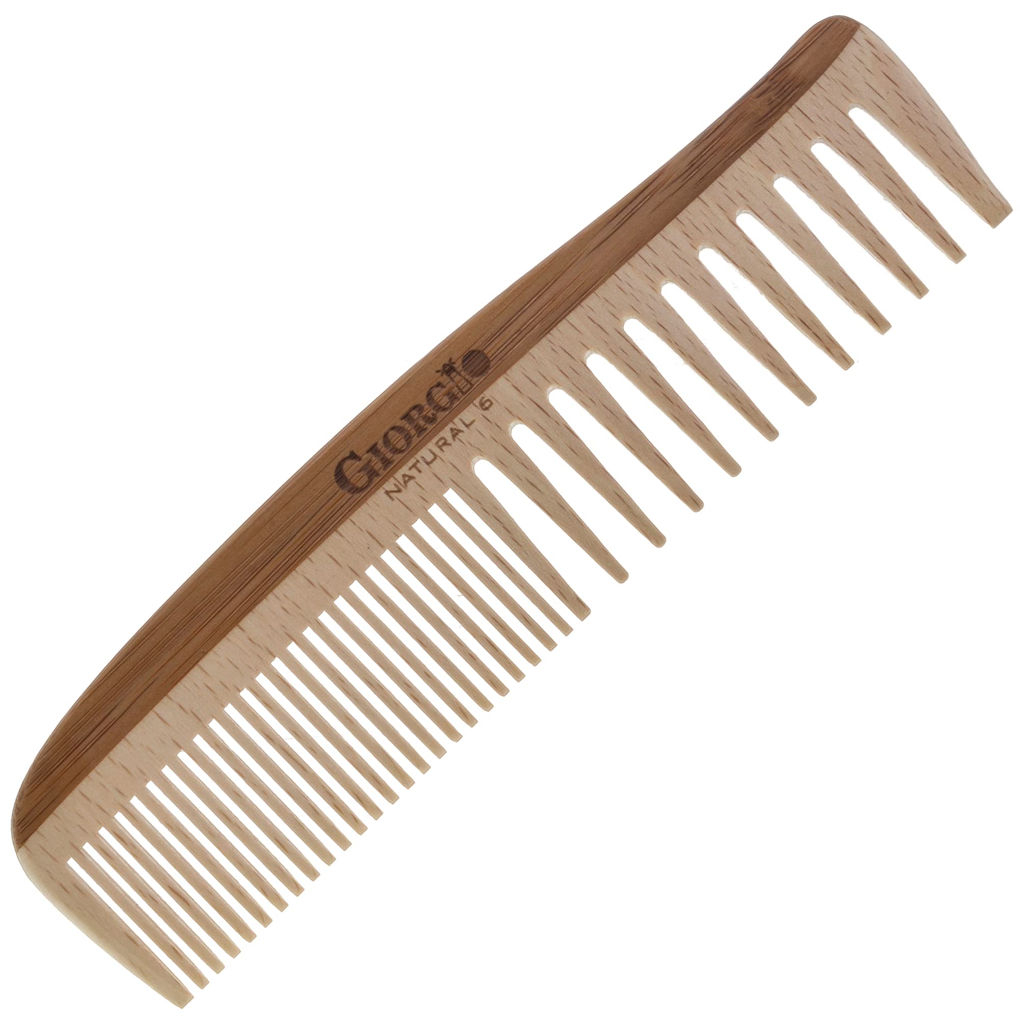 Giorgio GIONAT6 Natural Wooden Comb Hair Detangler  Half Fine Tooth and Wide Tooth Comb for Curly Hair, Bamboo and Beechwood Ha