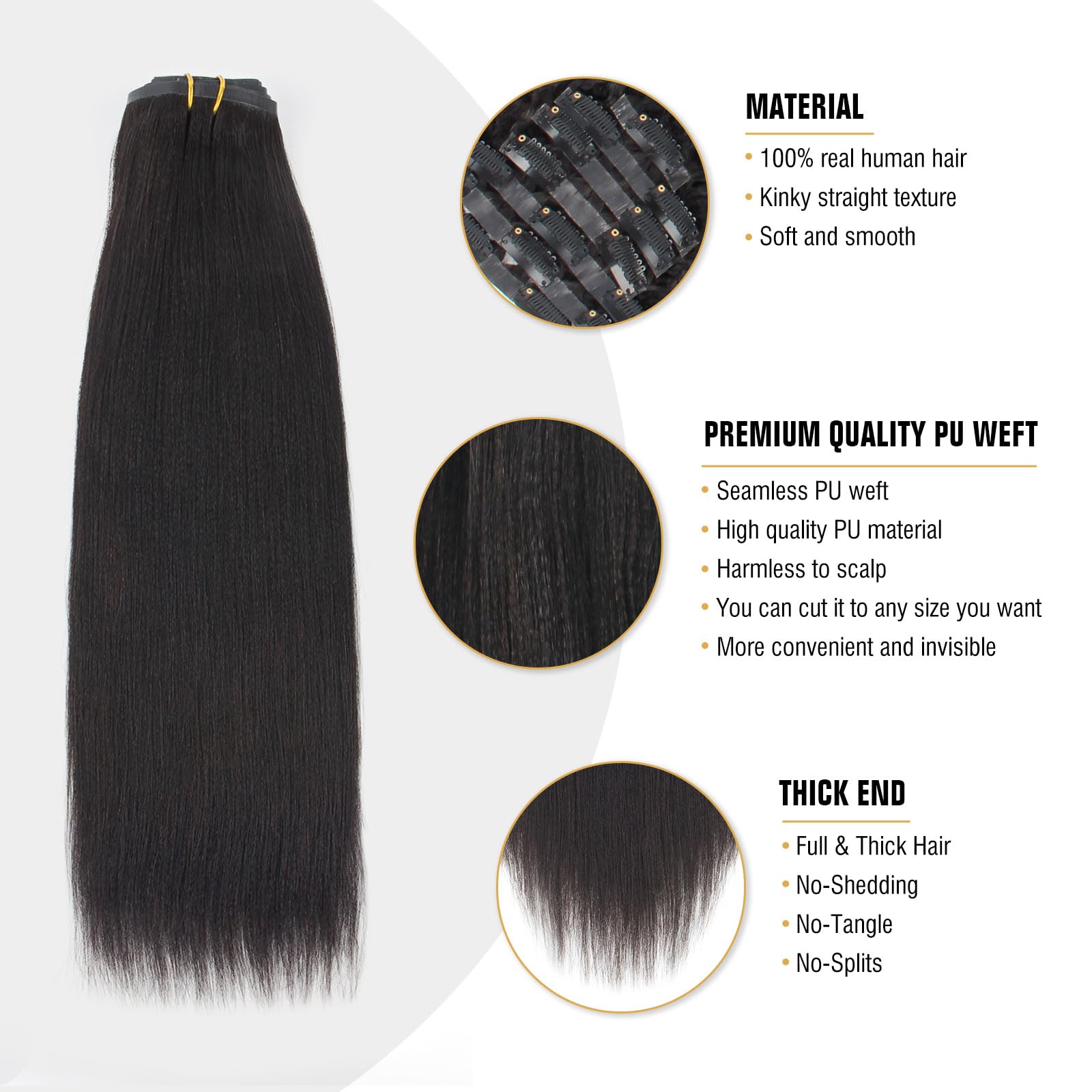 ABH AMAZINGBEAUTY HAIR Seamless Clip in Hair Extensions Human Hair Yaki Straight Brazilian Virgin Hair Clip in Hair Extensions 1