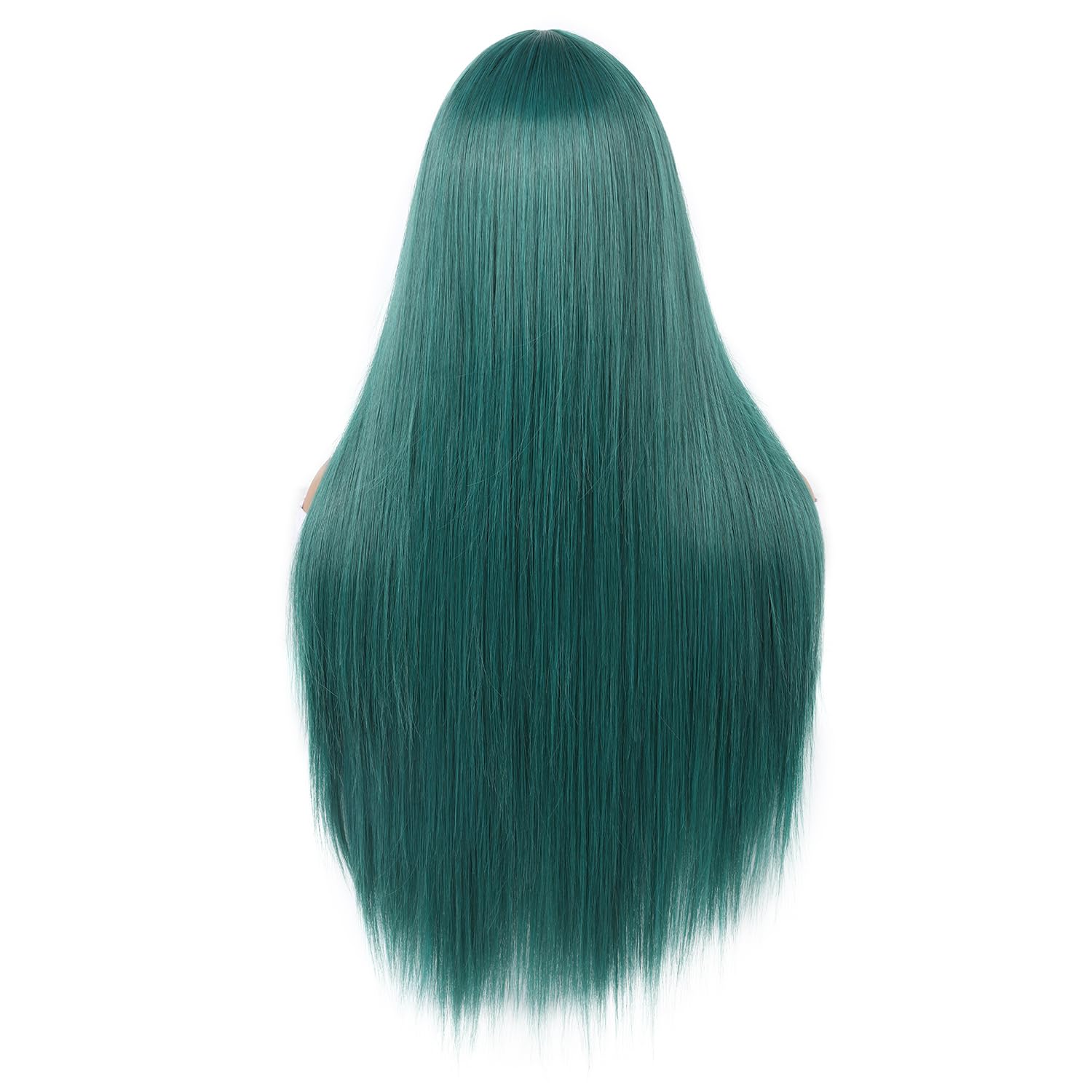 Wiger Long Green Wigs With Bangs Straight Dark Green Hair Wig For Women Long Bangs Wig Full Green Cosplay Wig For Girls Syntheti