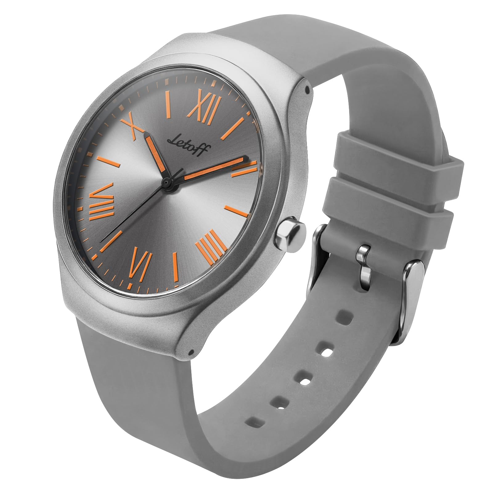Letoff Analog Watch, Roman Numerals Grey Dial, Silicone Strap, Metal Case, Waterproof Casual Fashion Sports Watch For Daily Wear