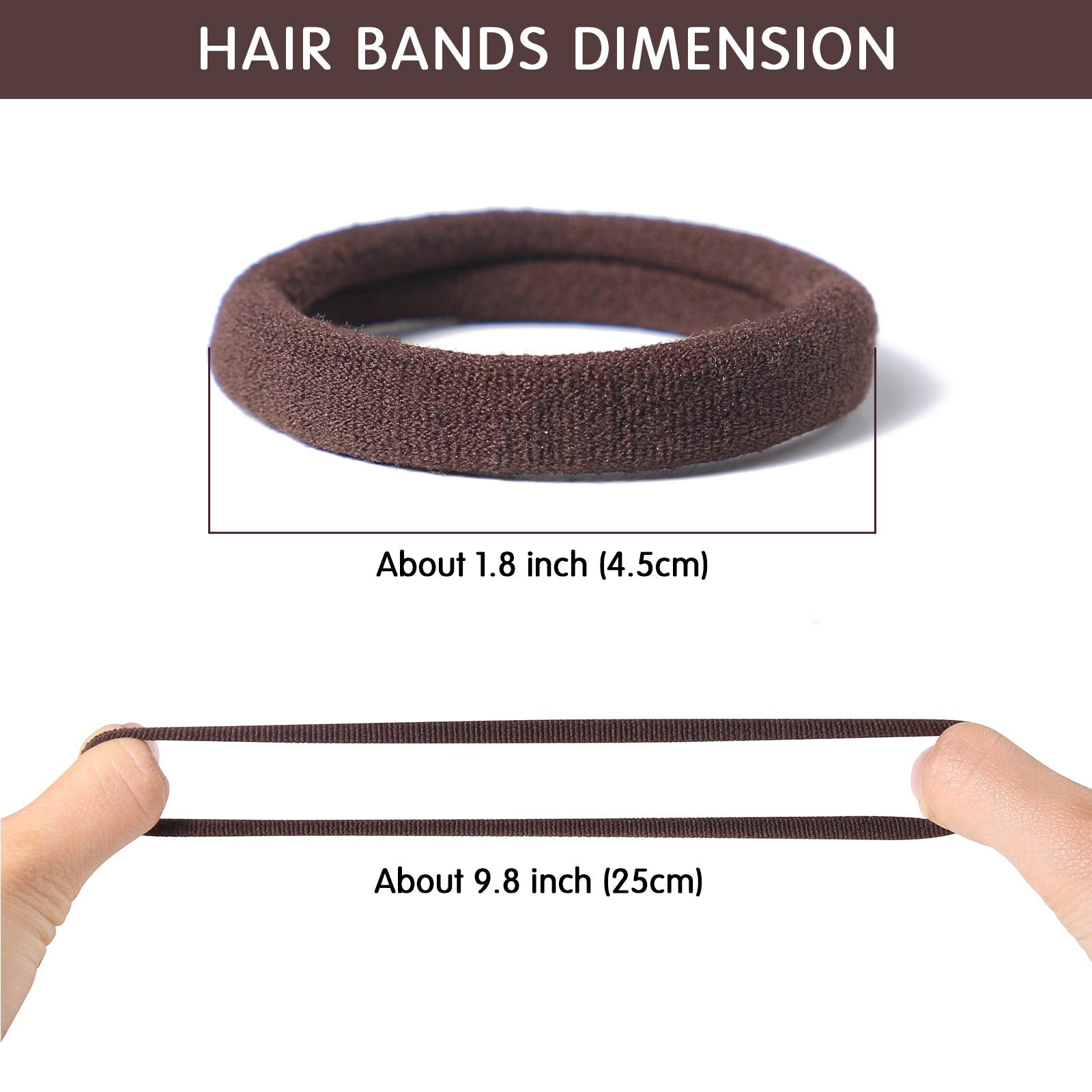 Bessrung 100 Pcs Brown Cotton Hair Ties, Seamless Ponytail Holders for Thick Hair, No Damage Accessories