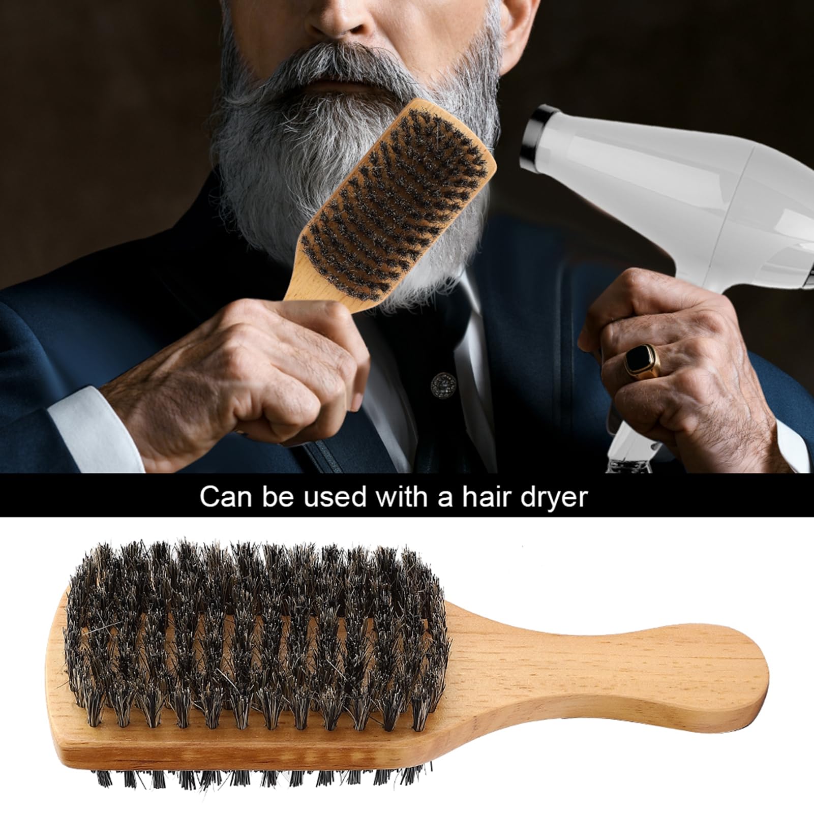 ZJchao Double Sided Beard Brush, Mustache Brush Double Sided Men's Brush Hair Brushes Facial Brush for Beard Care Bristle Nylon