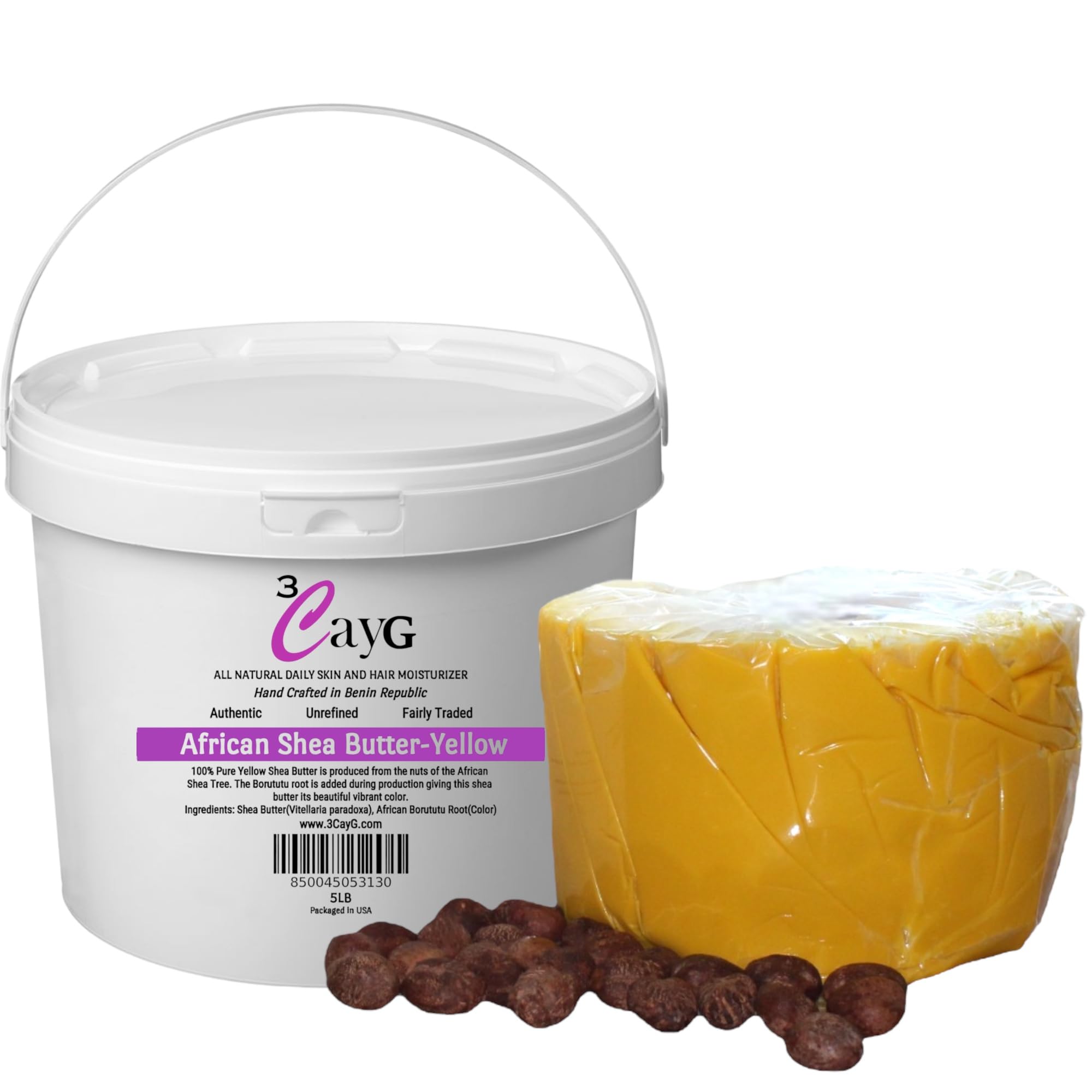 3CayG Direct Raw Organic Yellow Shea Butter 5LB Pail Clean Ready to Use Bulk Shea Butter Raw African Shea Butter Great for Body 