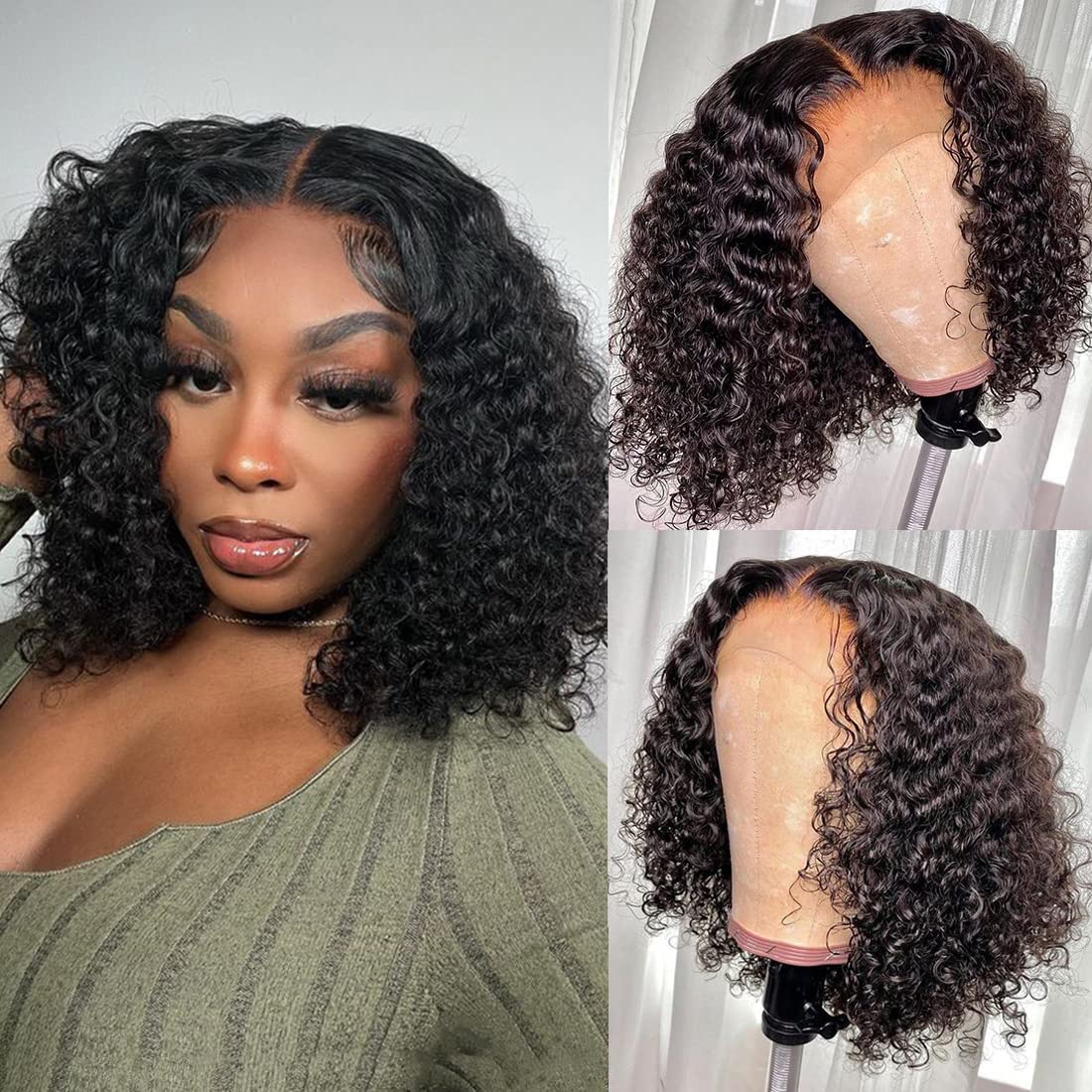Recomtic Curly Wigs Bob Human Hair Short Ftont 13X4 Wet And Wave Lace Front Wigs For Black Women Human Hair Water Wave Wig With