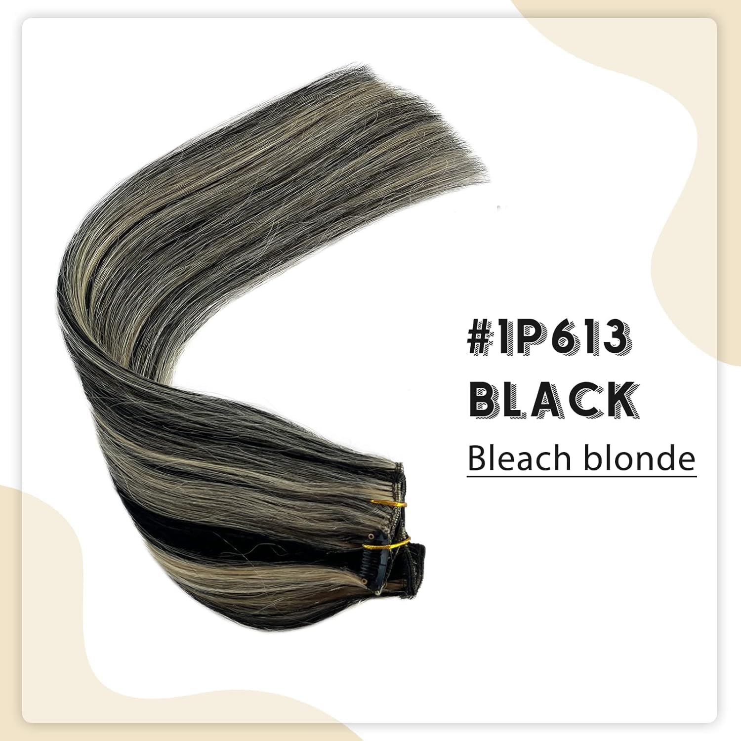 Clip In Hair Extensions Real Human Hair, Natural Black Highlighted Blonde 613 Clip In Hair Extensions Straight Hair Extensions C