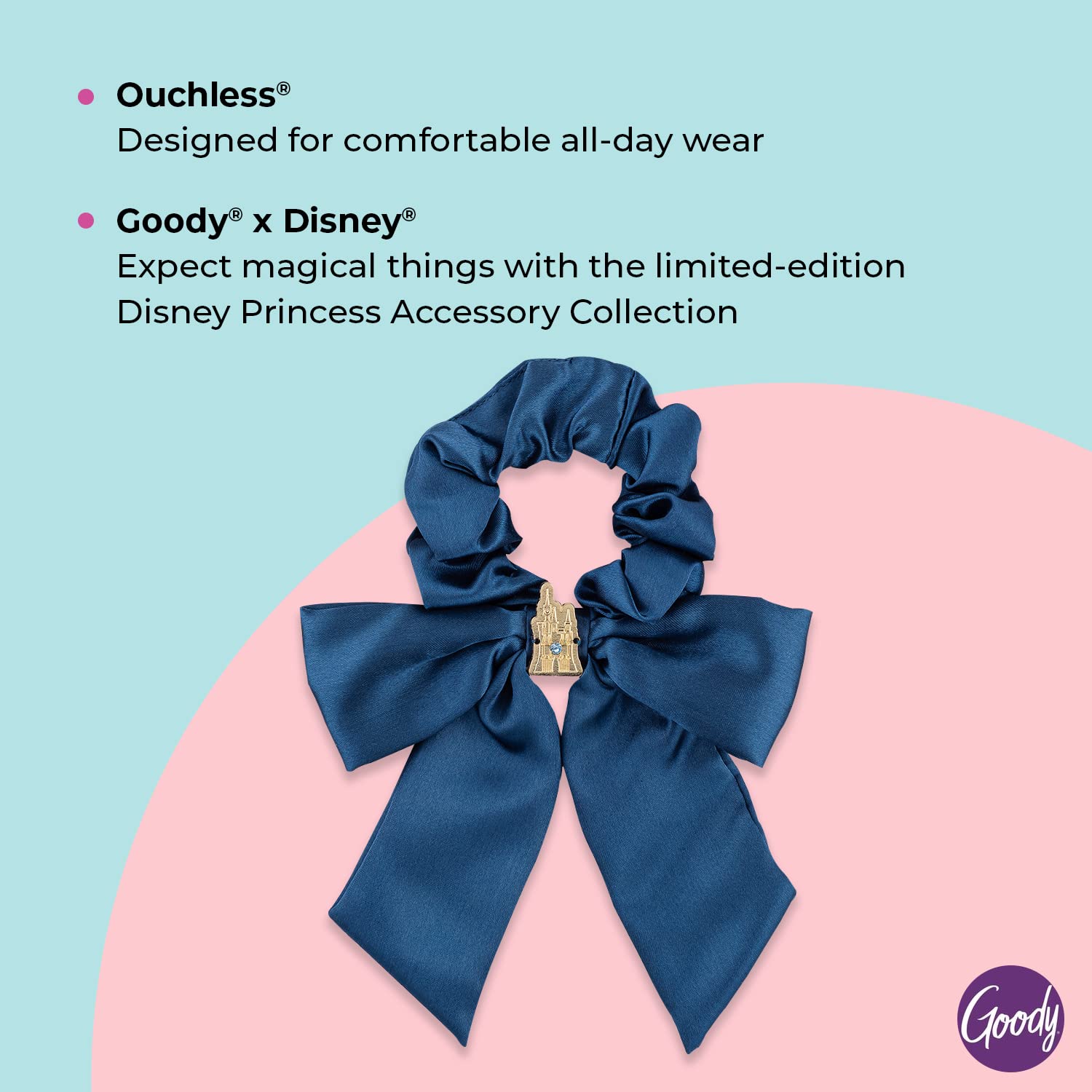 Goody Ouchless XL Scrunchie Bow - Disney Princess, Cinderella - Hair Accessories for Men, Women, Boys & Girls - Style With Ease