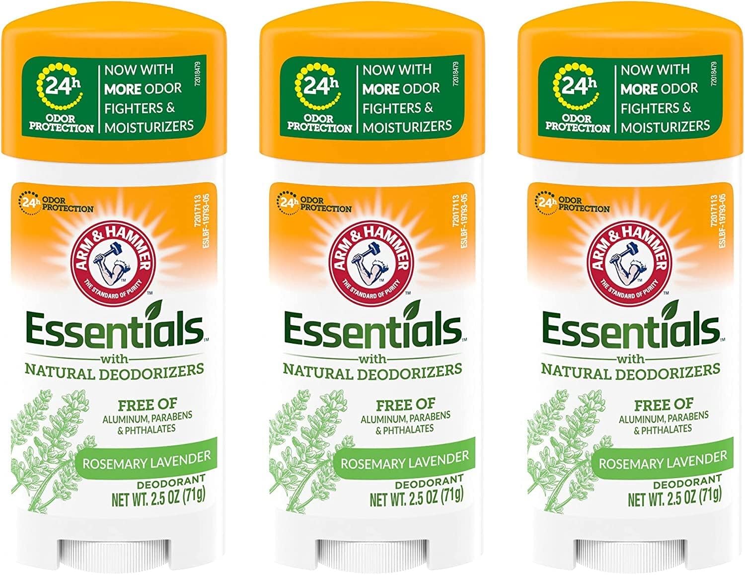 ARM & HAMMER Essentials Deodorant Fresh Rosemary Lavender 2.50 oz (Pack of 3)