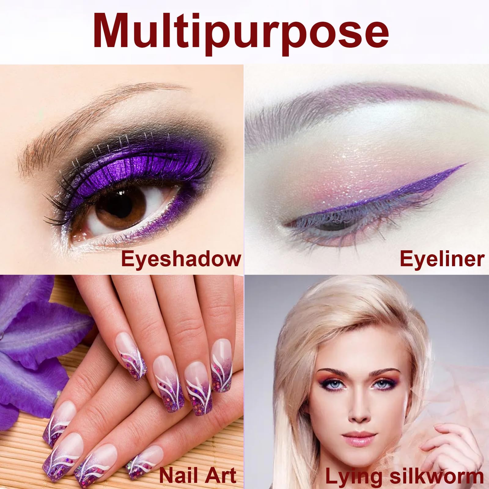 Rosarden Glitter Eyeliner Liquid, Purple Glitter Eyeliner, Long-Lasting Waterproof Quick-Drying Metallic Shimmer Glitter Liner,