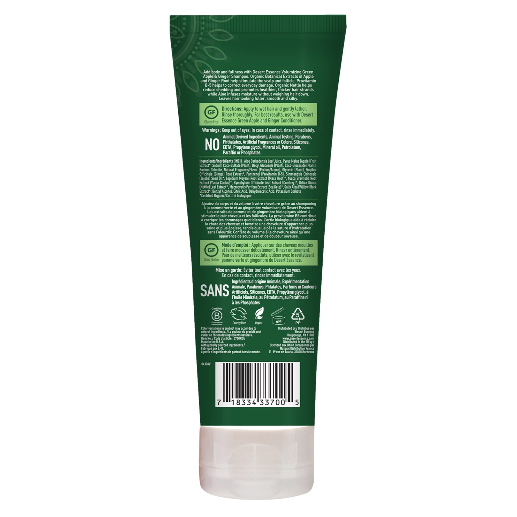 Desert Essence Green Apple & Ginger Shampoo - 8 Fl Ounce - Pack of 2 - Adds Volume, Strength & Shine - Moisturizer & Revitalizin