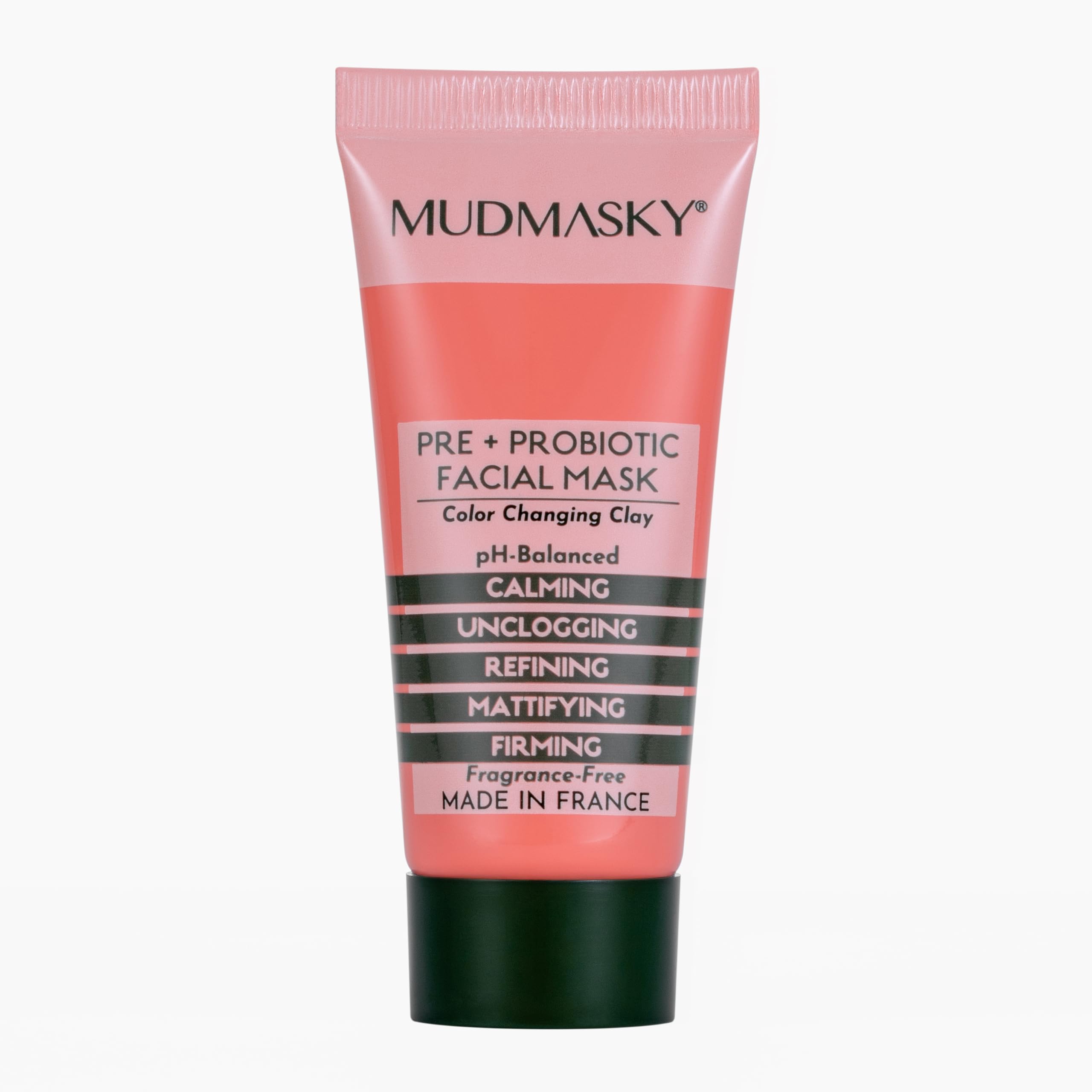 MUDMASKY Pre + ProBiotic Facial Mask, Color Changing Clay, TRAVELSIZE MINI 0.5 FL OZ.  4 USES, pHbalanced, unclogs pores, redu