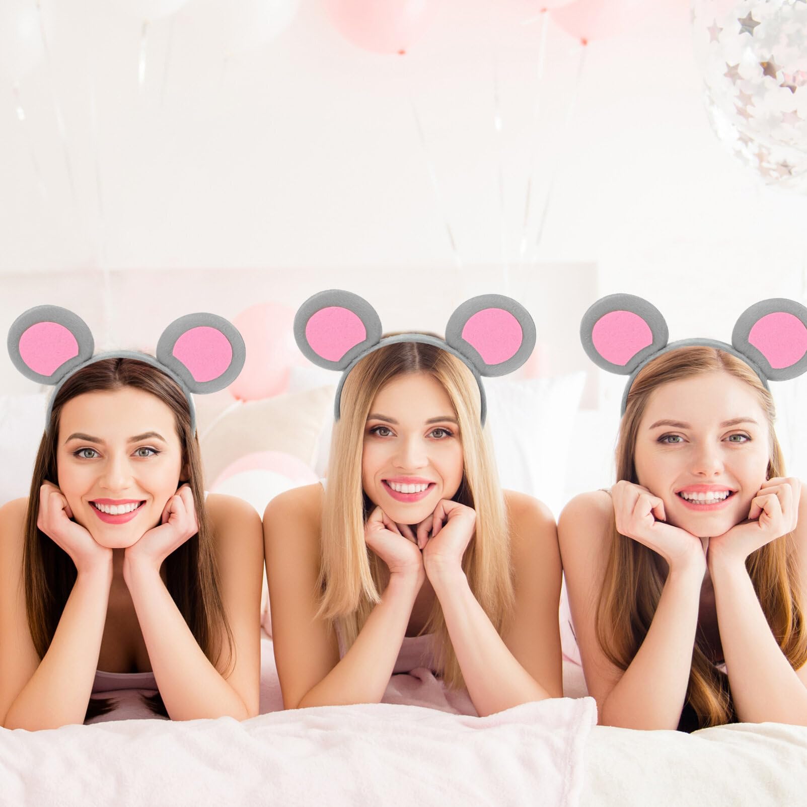 Angoily 2Pcs Mouse Ears Headband, Plush Ears Headband, Ear Headbands Hair Band, Rat Hair Hoop Hair Accessories Mouse Rat Costume