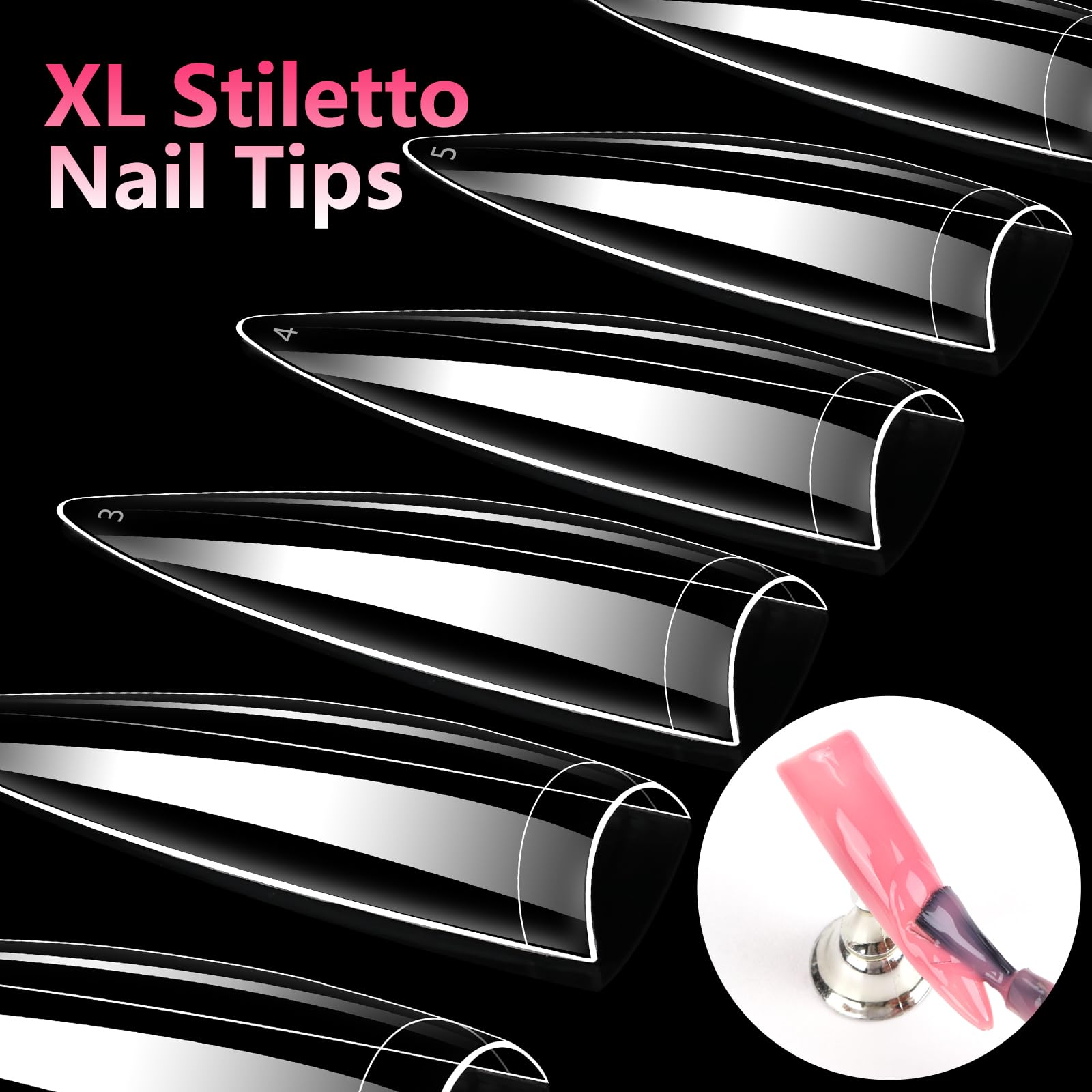 Quaferen Xl Stiletto Nail Tips,504Pcs No C Curve Nail Tips For Acrylic Nails, Clear Nail Tips Stiletto, Half Cover Almond Nail T