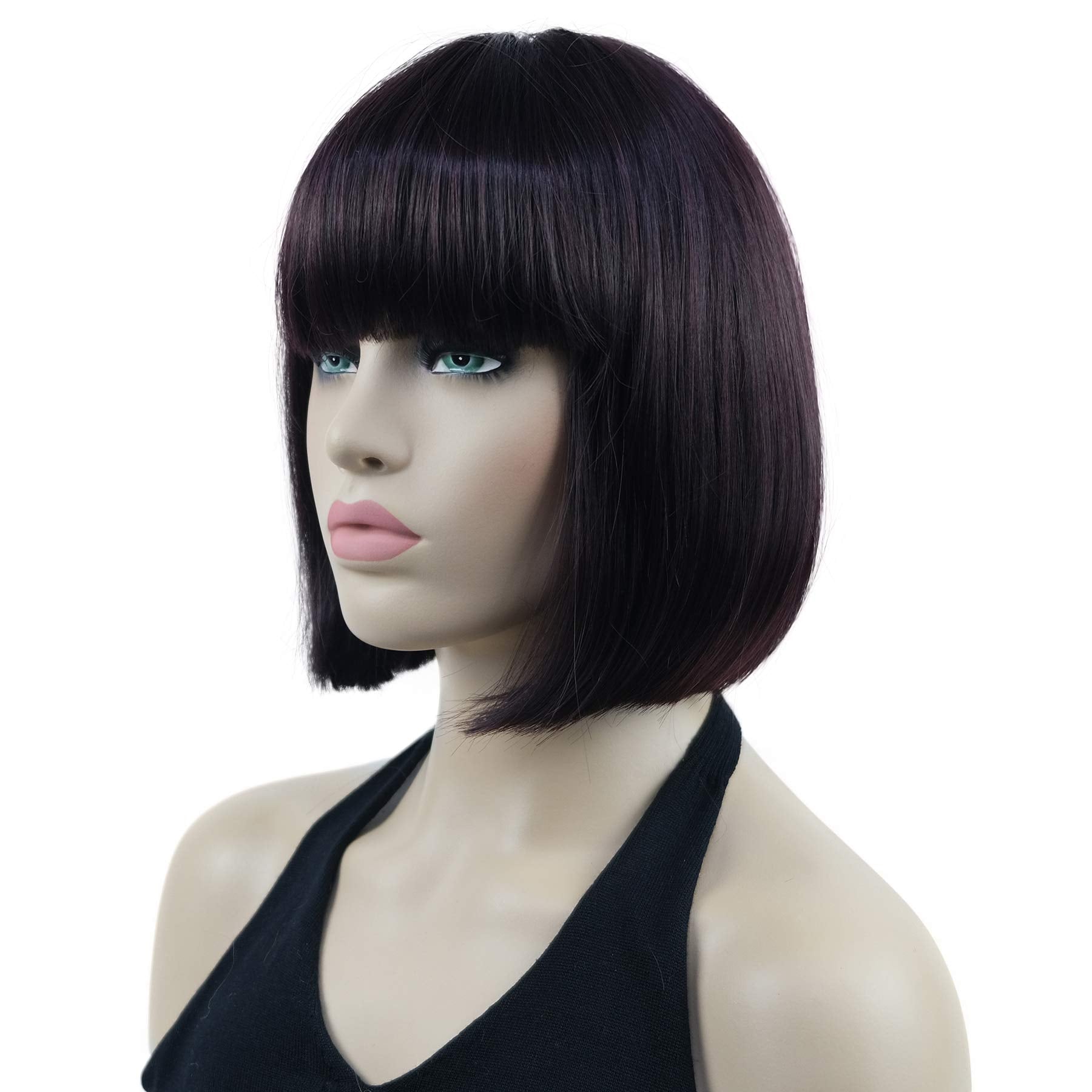 Lydell 8'' Straight Short Bob Hair Flat Bangs Cute Central Dot Skin Top Heat Resistant Synthetic Wigs (2Sp99T)