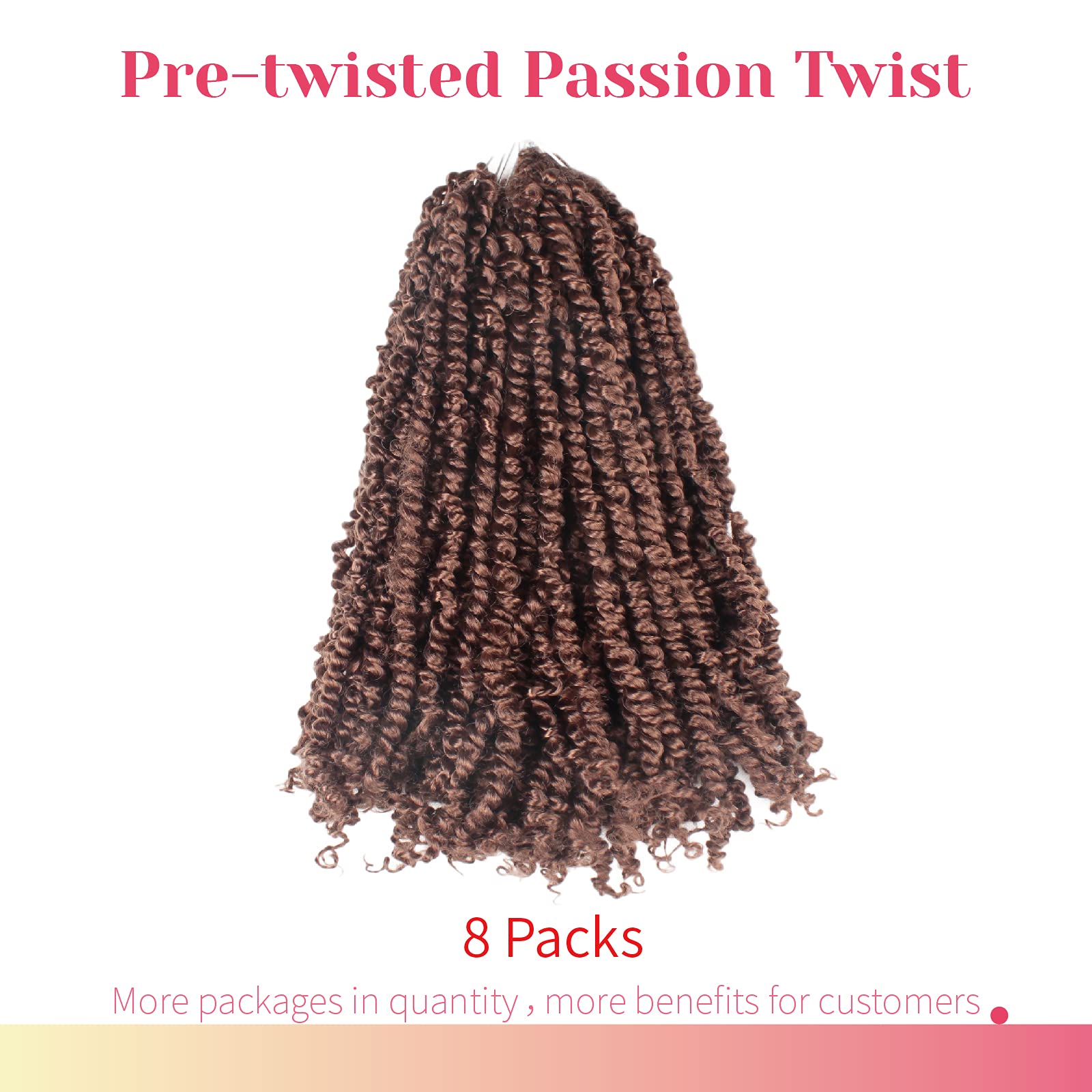 The Bohobabe Pre-Twisted Passion Twist Crochet Hair 14 Inch Short Pre-Looped Crochet Passion Twist Braiding Hair 8 Packs (30#, L