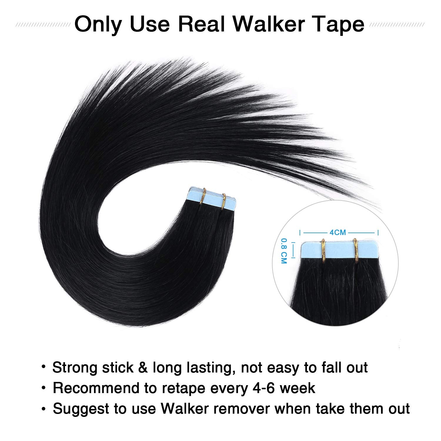 Suyya Tape In Hair Extensions Human Hair 18 Inches 50G/Pack 20Pcs Straight Seamless Skin Weft Jet Black Tape Hair Extensions (18