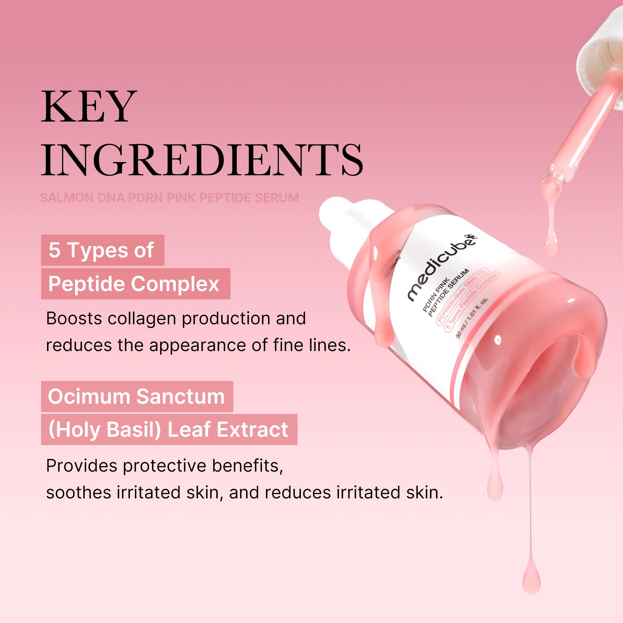 medicube Salmon DNA PDRN Pink Peptide Serum - Hydrating, Firming, Niacinamide - 1.01 fl. oz. Korean Skincare for Uneven Skin Tone