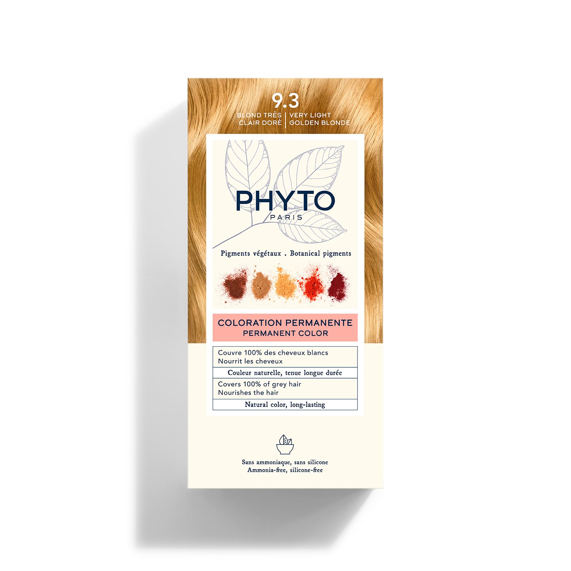 Phytocolor Permanent Hair Color, 9.3 Very Light Golden Blond, with Botanical Pigments, 100% Grey Hair Coverage, Ammonia-free, PP