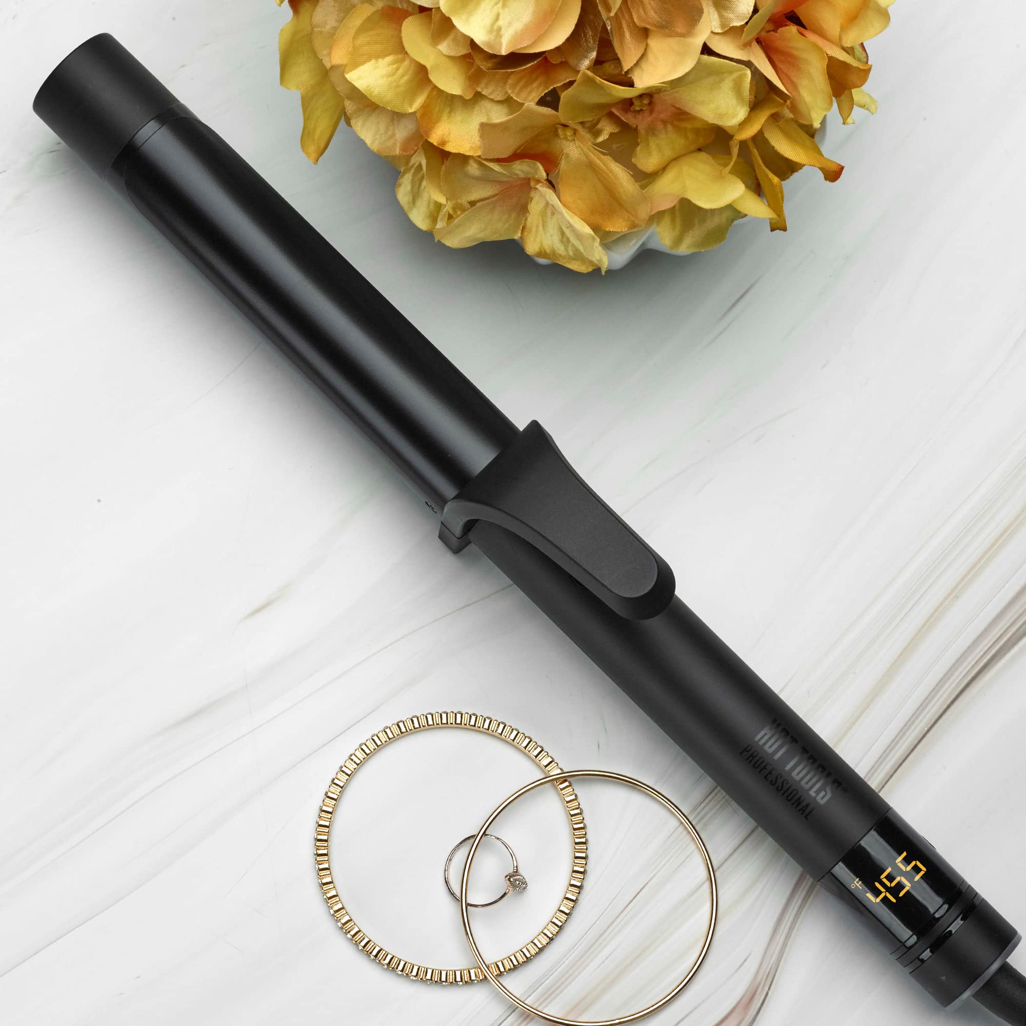 Hot Tools Pro Artist Black Gold Digital Salon Hair Curling Iron  Medium Loose Curls and Tousled Waves, (1-1/4 inch)