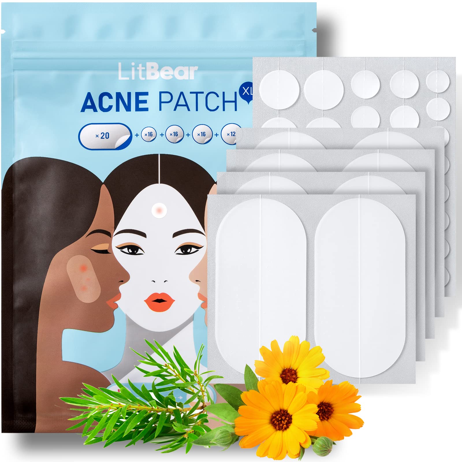 Large Pimple Patches, Litbear Acne Patches For Large Zit Breakouts, Acne Patches For Face, Chin Or Body, Acne Spot Treatment Wit