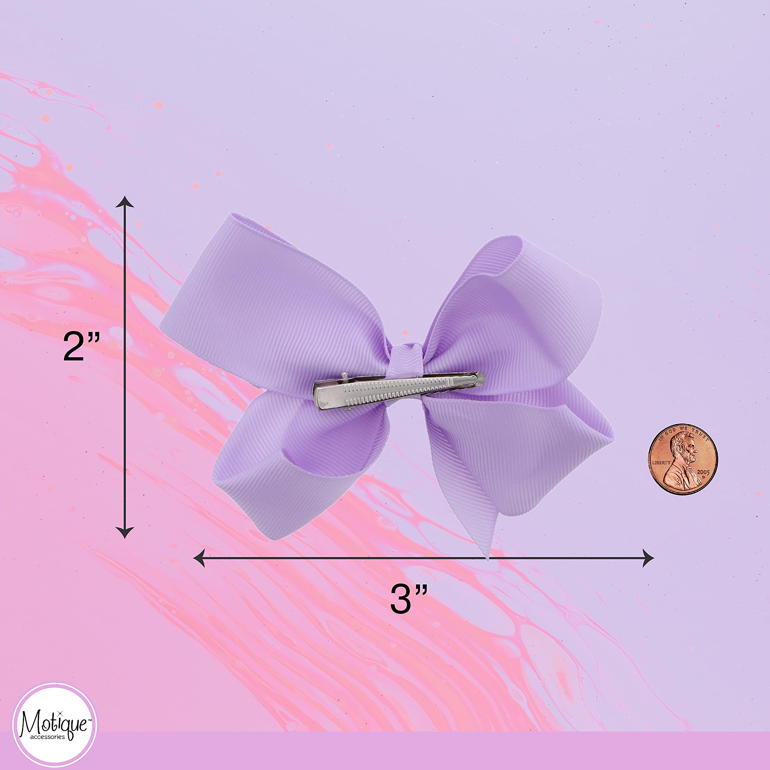 3 Inch Grosgrain Bow For Little Girls- Set Of 2 (Lavender)