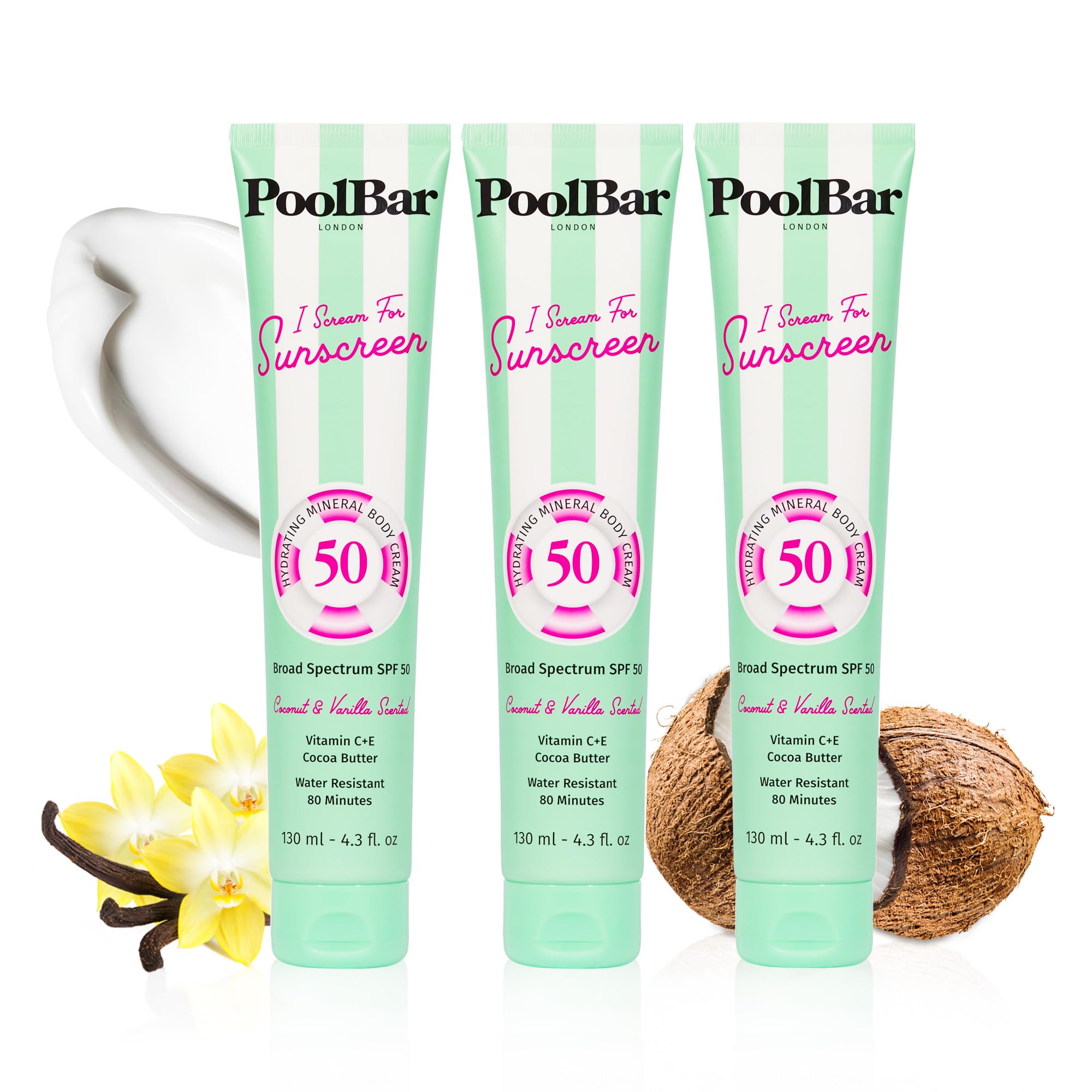 PoolBar Mineral Body Sunscreen Cream SPF 50, 3Pack, 4.3 fl oz Each