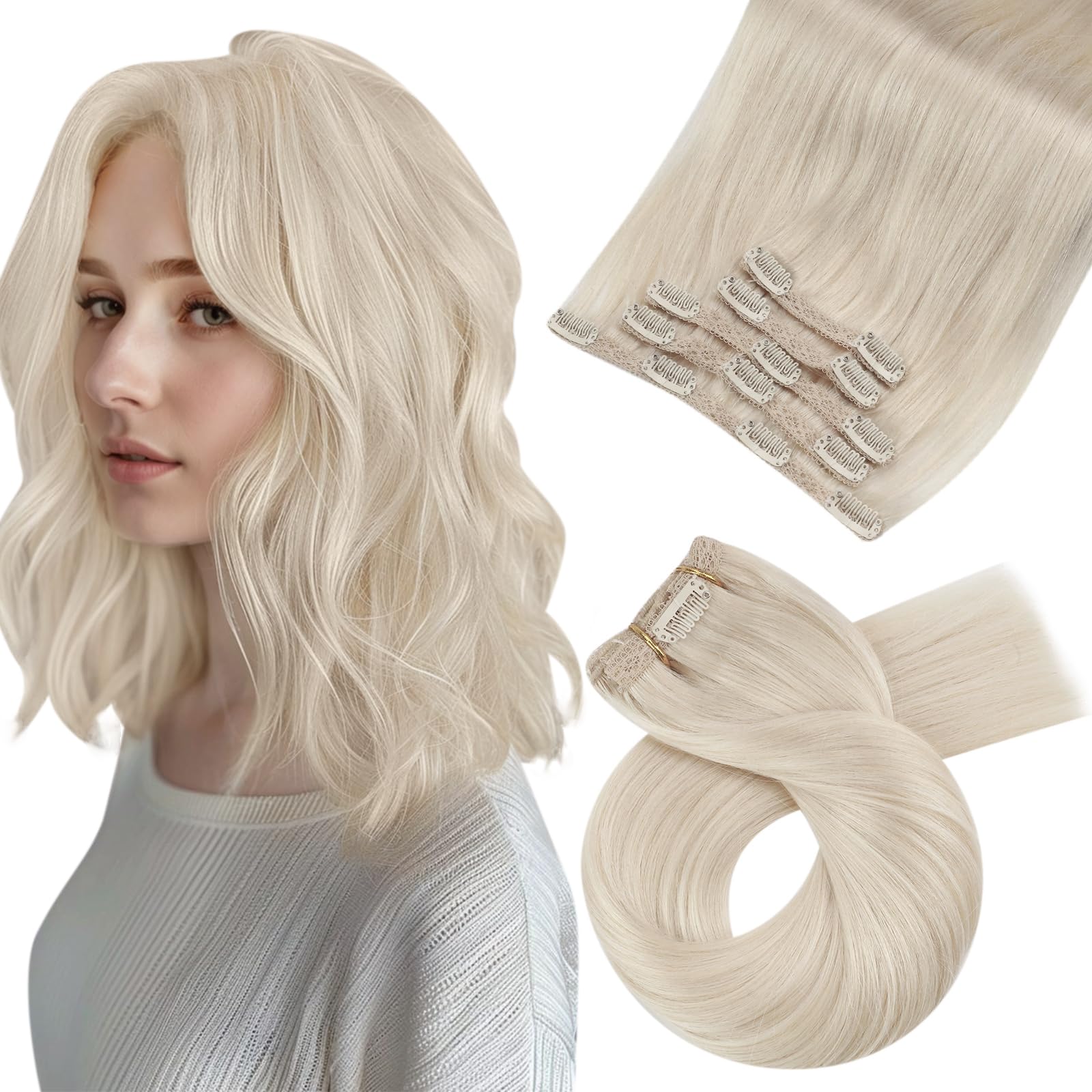 Moresoo Blonde Hair Extensions Clip In Human Hair 10 Inch Double Weft Clip In Hair Extensions Real Human Hair Platinum Blonde Cl