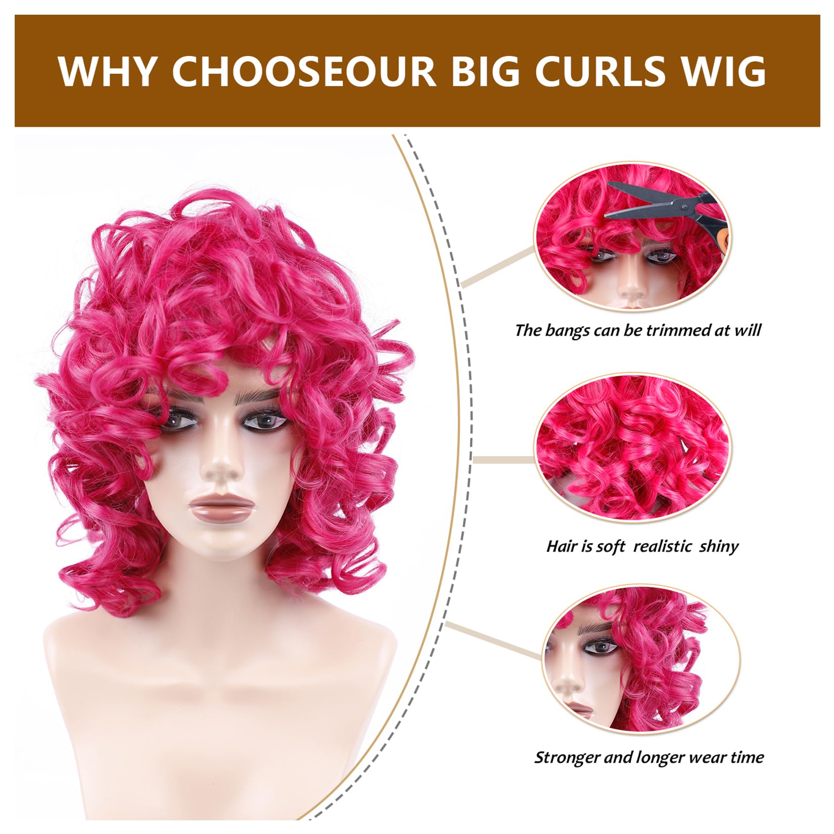 Traqur Curly Wig For Black Women Soft Short Curly Wig With Bangs For American Women(Large Earrings+Makeup Sponge+Wig Cap) (Hot P