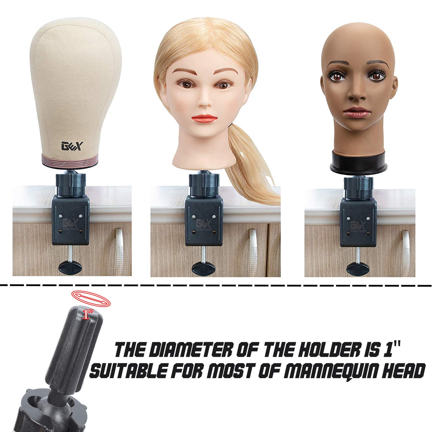 Gexworldwide Iron Wig C Clamp Stand Holder For Canvas Block Head Mannequin Manikin Training Practice Head Wig Display Styling