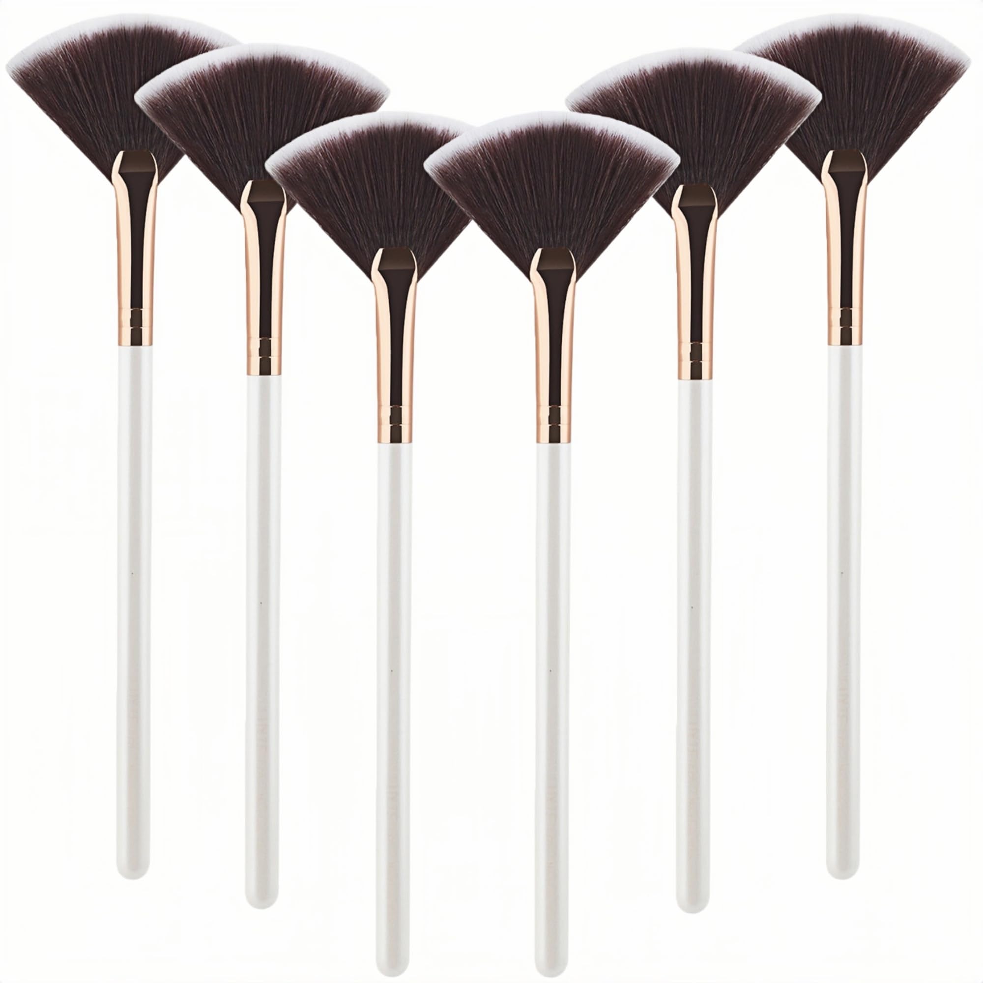 Professional Facial Mask Fan Brush Set, 6 Pack Soft Synthetic Bristles, White Handle with Rose Gold Detail, Face Mask Applicator