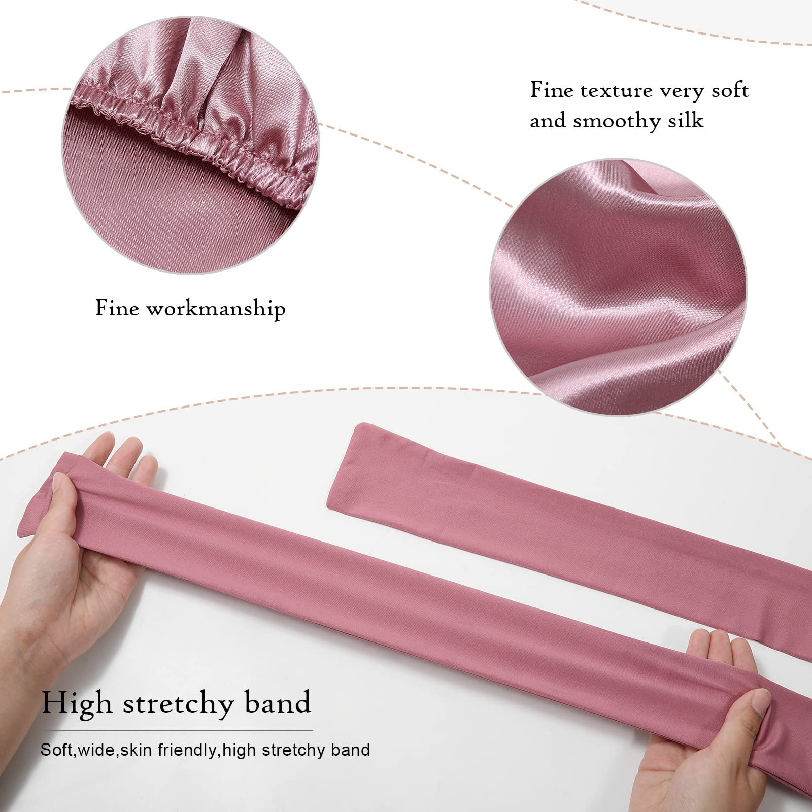 AWAYTR Long Satin Bonnet - Elastic Silk Hair Cap, One Size, Rose Gold