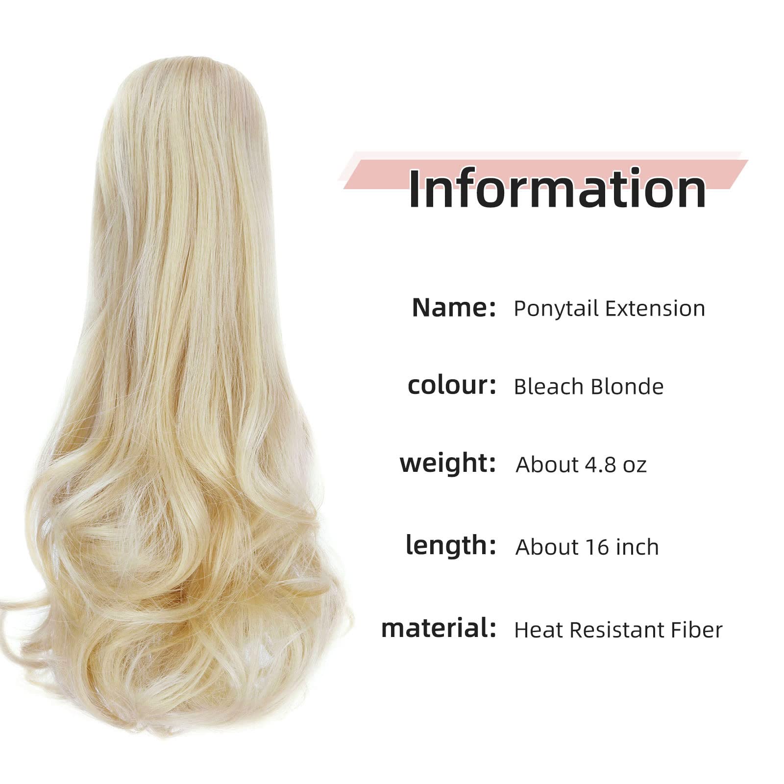 HEWEICSY Ponytail Extension,16'' Claw Hair Extensions Long Curly Ponytail Clip in Ponytail Hair Extension Natural Looking Synthe