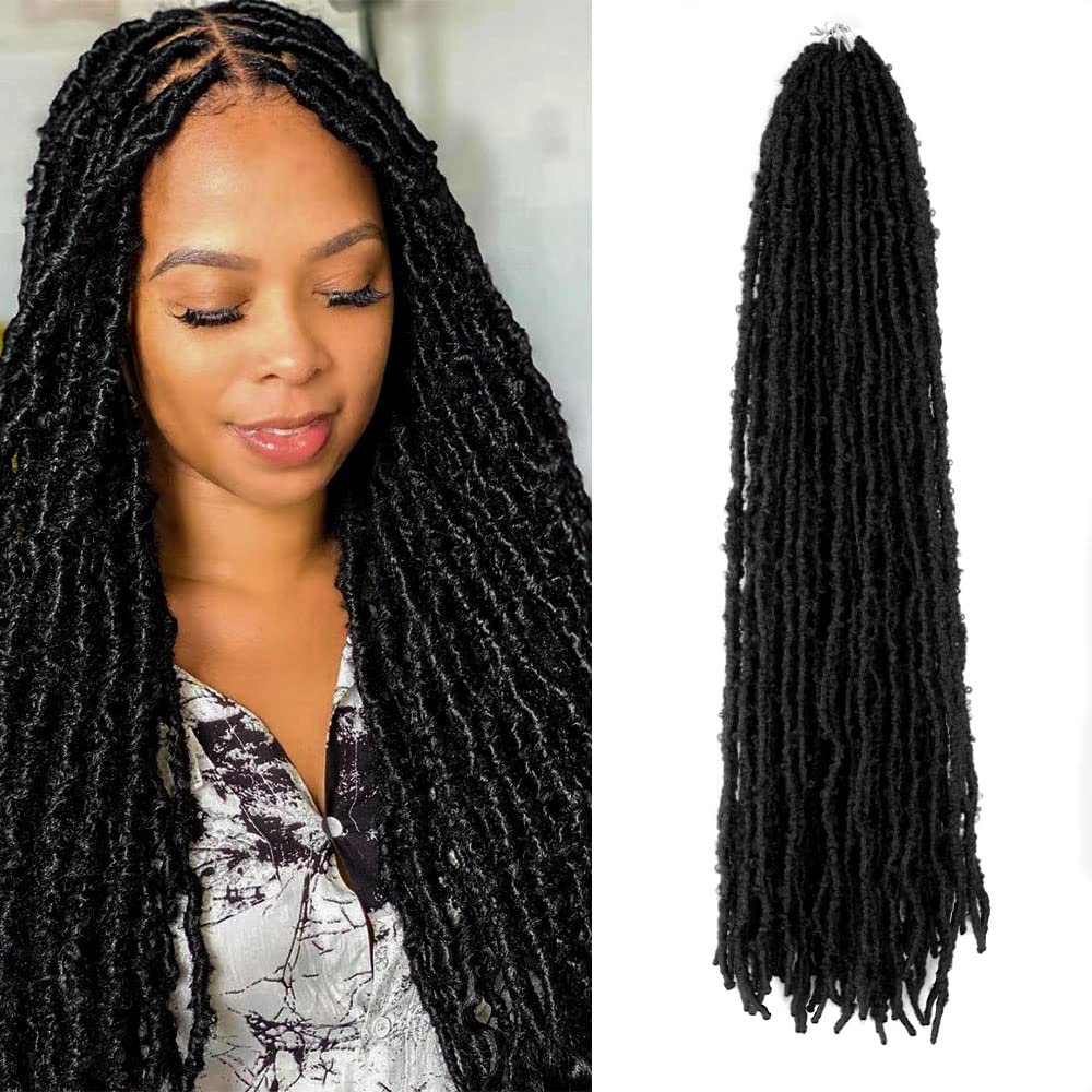24 Inch Light Weight Butterfly Locs Crochet Hair 8 Packs Long Black Distressed Butterfly Faux Locs Crochet Hair, 1B