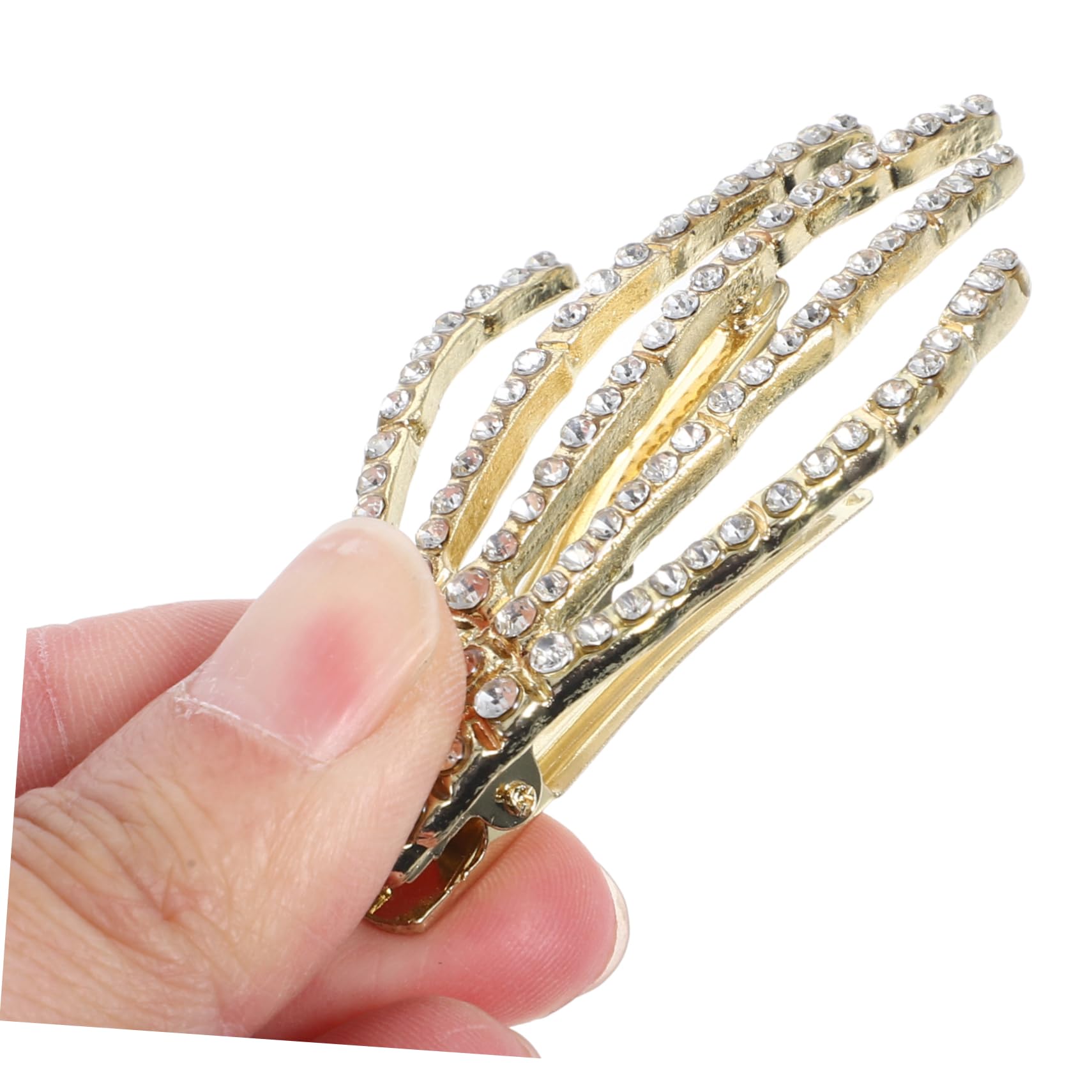 Minkissy 4pcs Alloy Rhinestone Skeleton Claws Skull Hand Sparkly Hair Clip Hairpin Zombie Punk Horror Bobby Claw Barrette Hair A