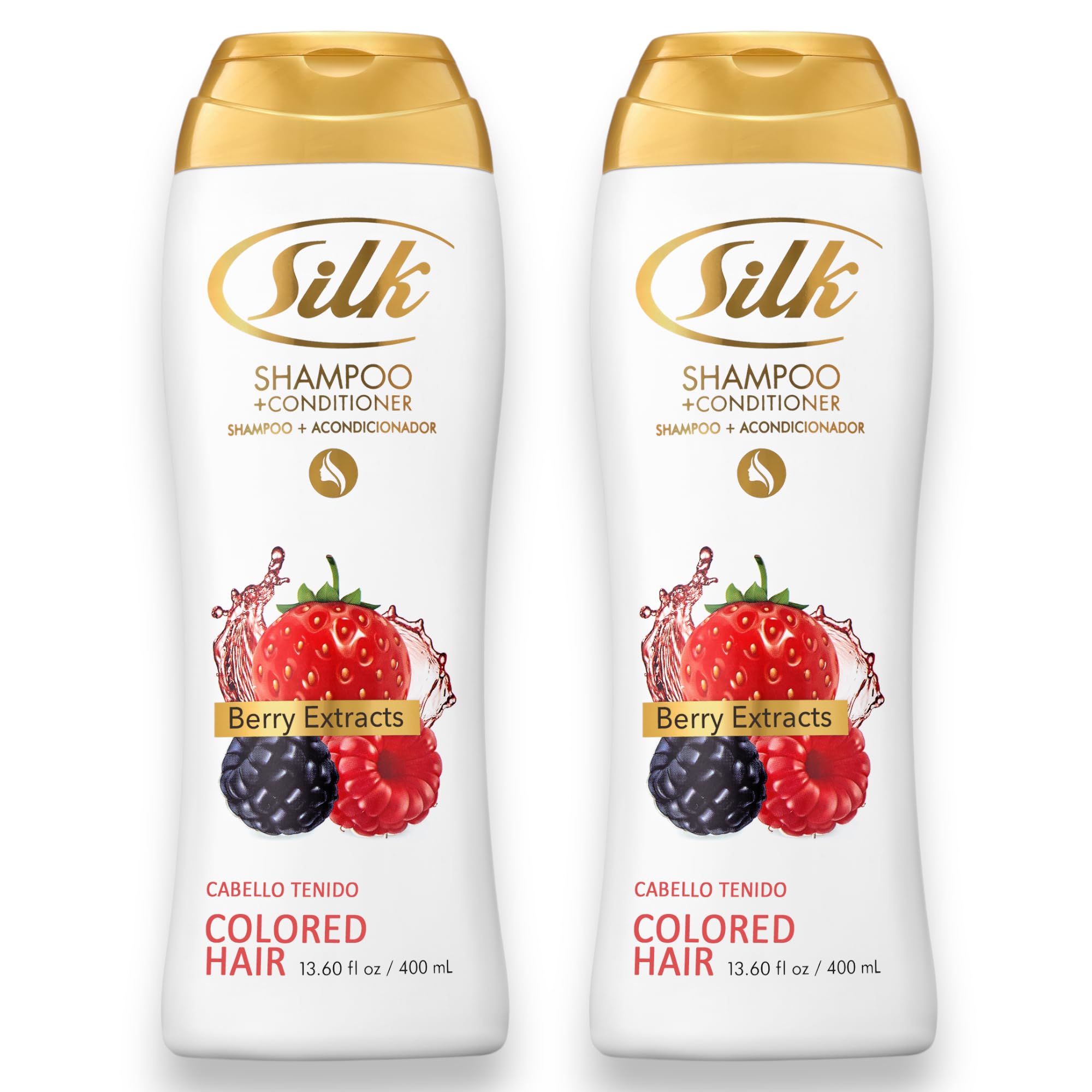 SILK 2 in 1 Shampoo and Conditioner for Colored Hair - Volumizing for Color Treated, Dyed & Bleached Strands - With Raspberry Se