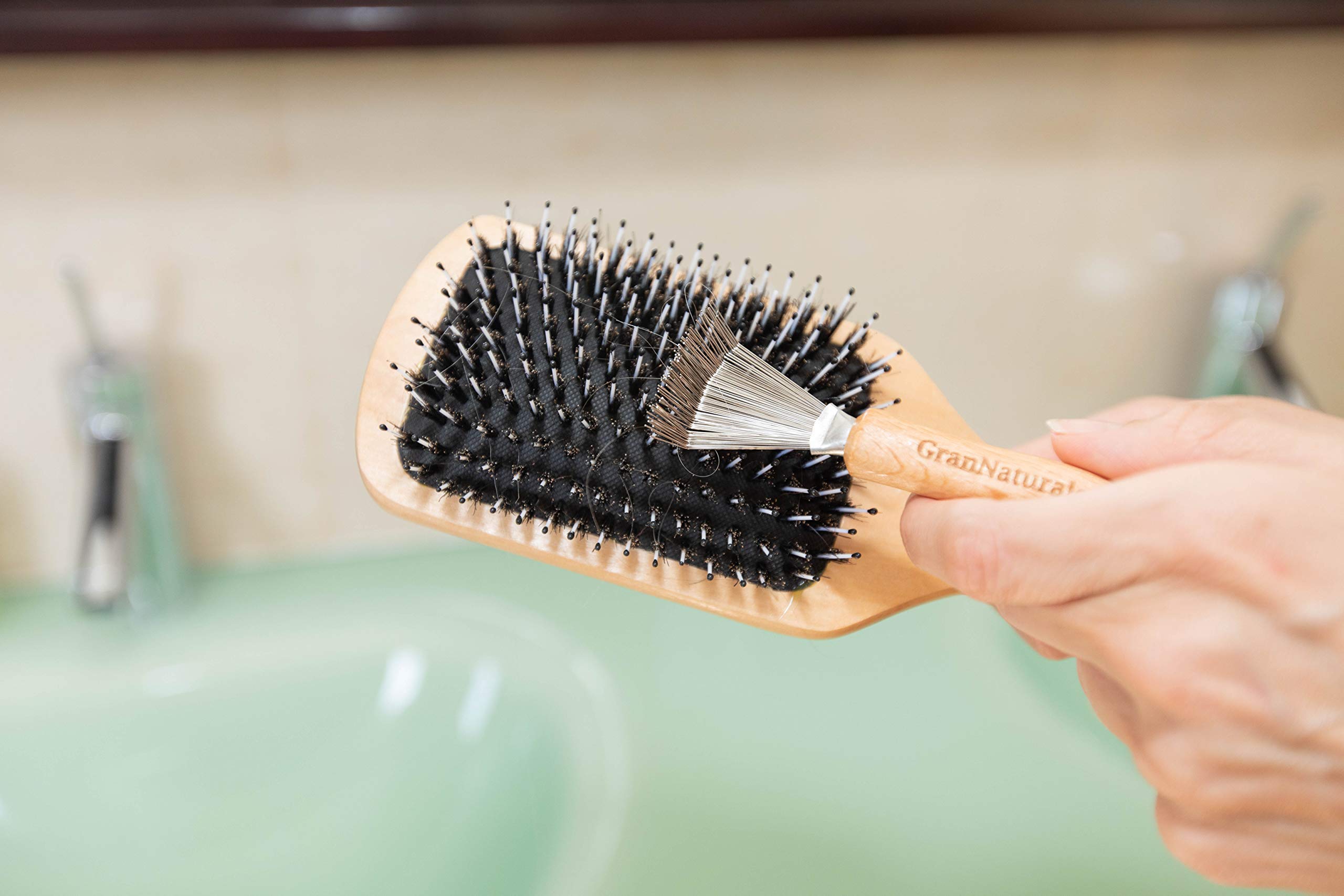GranNaturals Hair Brush Cleaner - Rake Design for Pick Cleaning & Detangling Combs & Bristle Brushes - Durable Metal Wires, Ergo